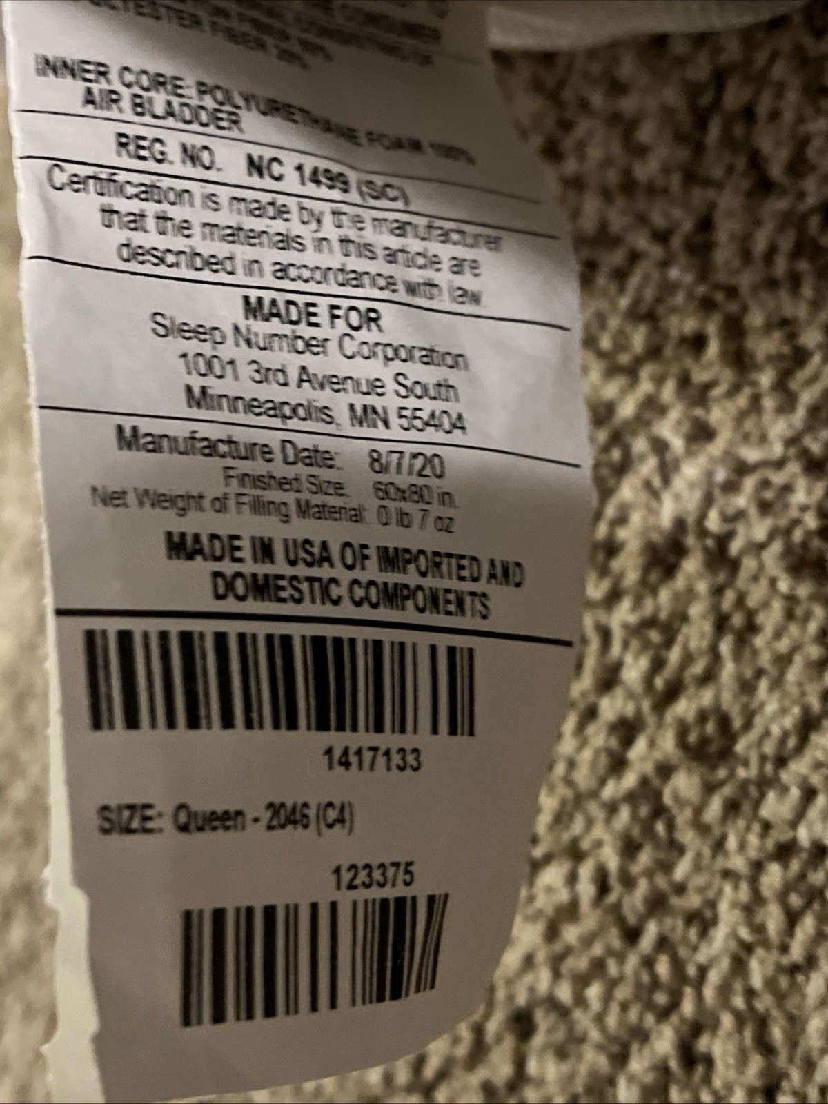 Sleep Number C4 smart mattress COVER 2020 ONLY Free Shipping