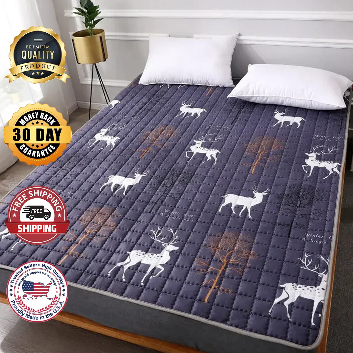 Queen Size Mattress Topper, 1200 GSM Cooling Cushion, Mattress Pad for Back Pain