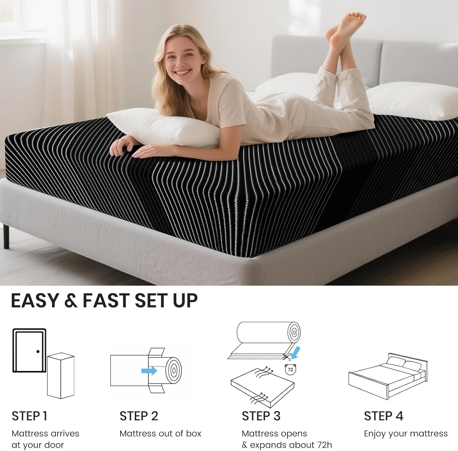 Twin XL Mattress 8″10″12″ Cooling Gel Memory Foam Twin Full Queen King Mattress
