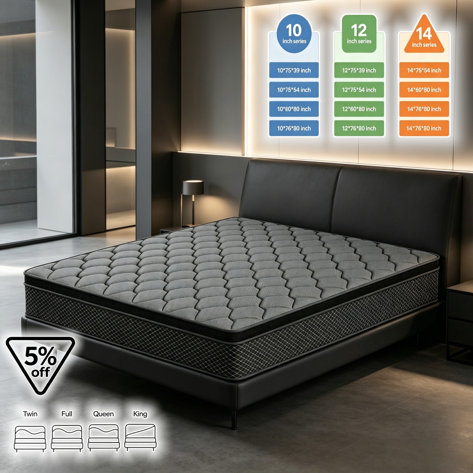 12″14″ Mattress Twin Full Queen King Size Gel Memory Foam Pocket Spring in a Box