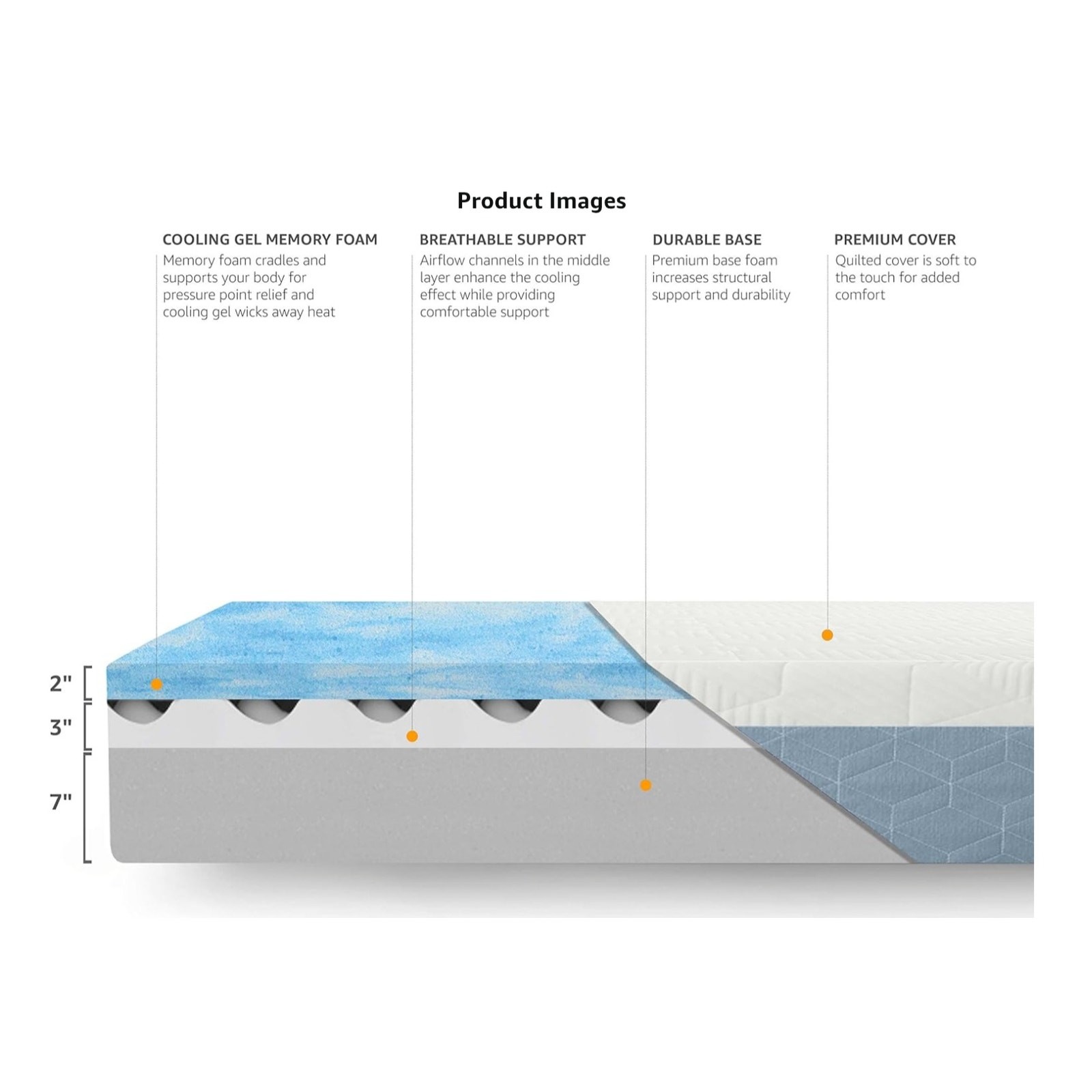 Queen Memory Foam Mattress, Medium Firm, Cooling Gel, 12 inches, White/Gray