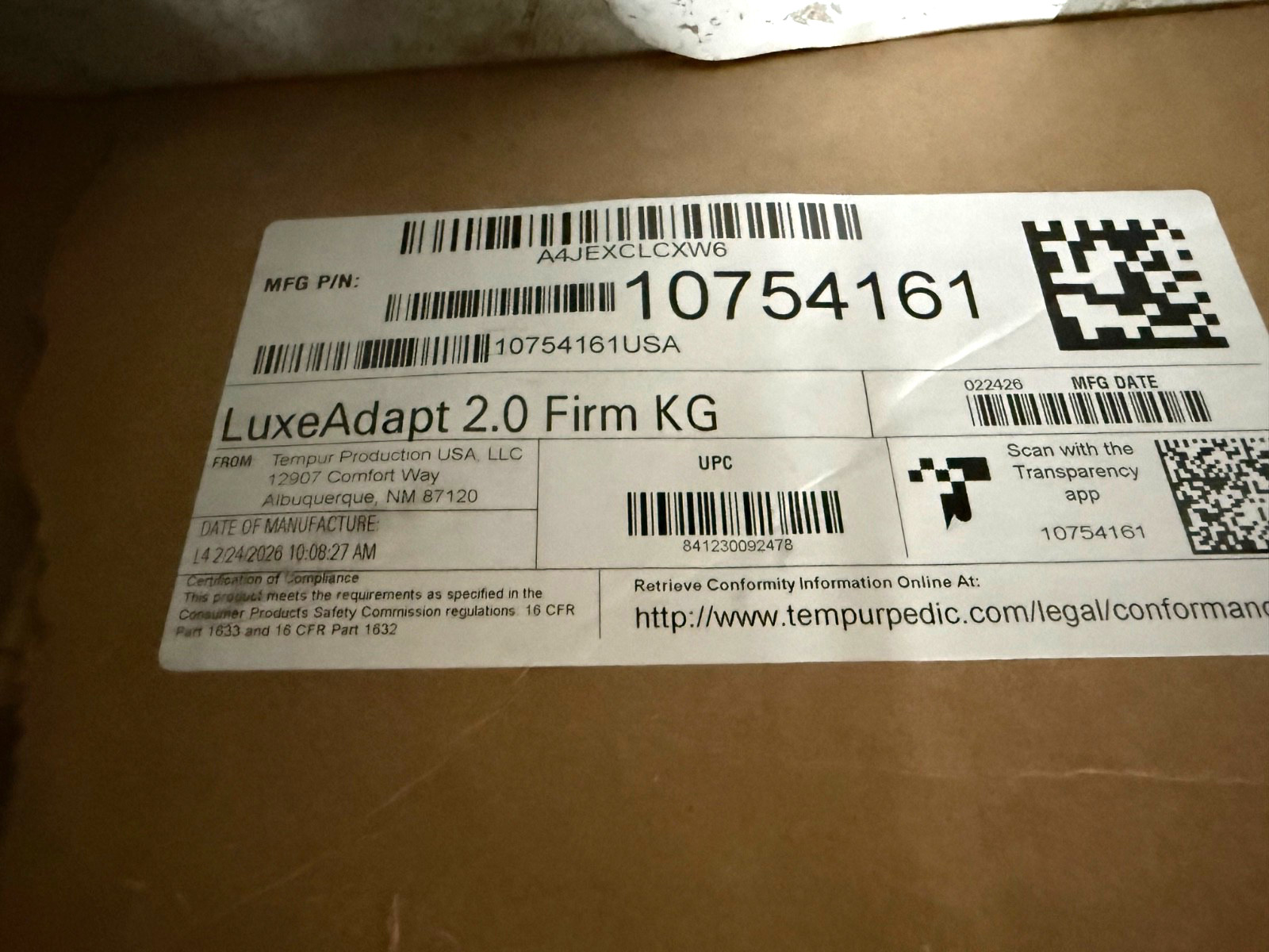 TempurPedic KING LUXE ADAPT FIRM 2.0 MATTRESS 2026 NEW CLEARANCE MSRP $5399