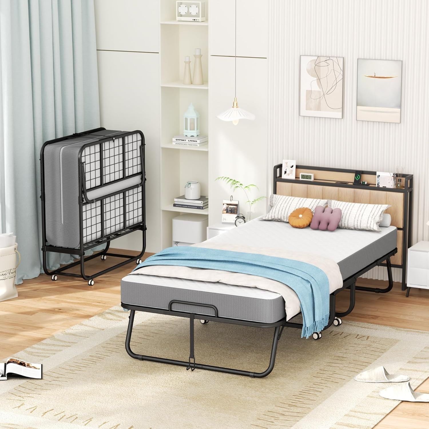 75″x31″ Folding Cot Bed, Metal Frame on Wheels, Roll Away, Space Saving