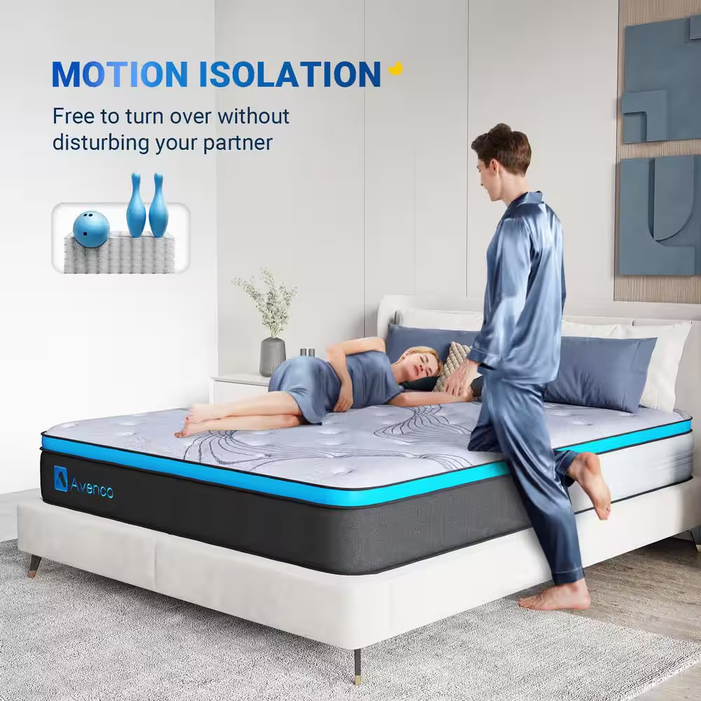 12 In. Medium Firm Hybrid Pillow Top King Size Mattress, Cooling & Certipur-Us C