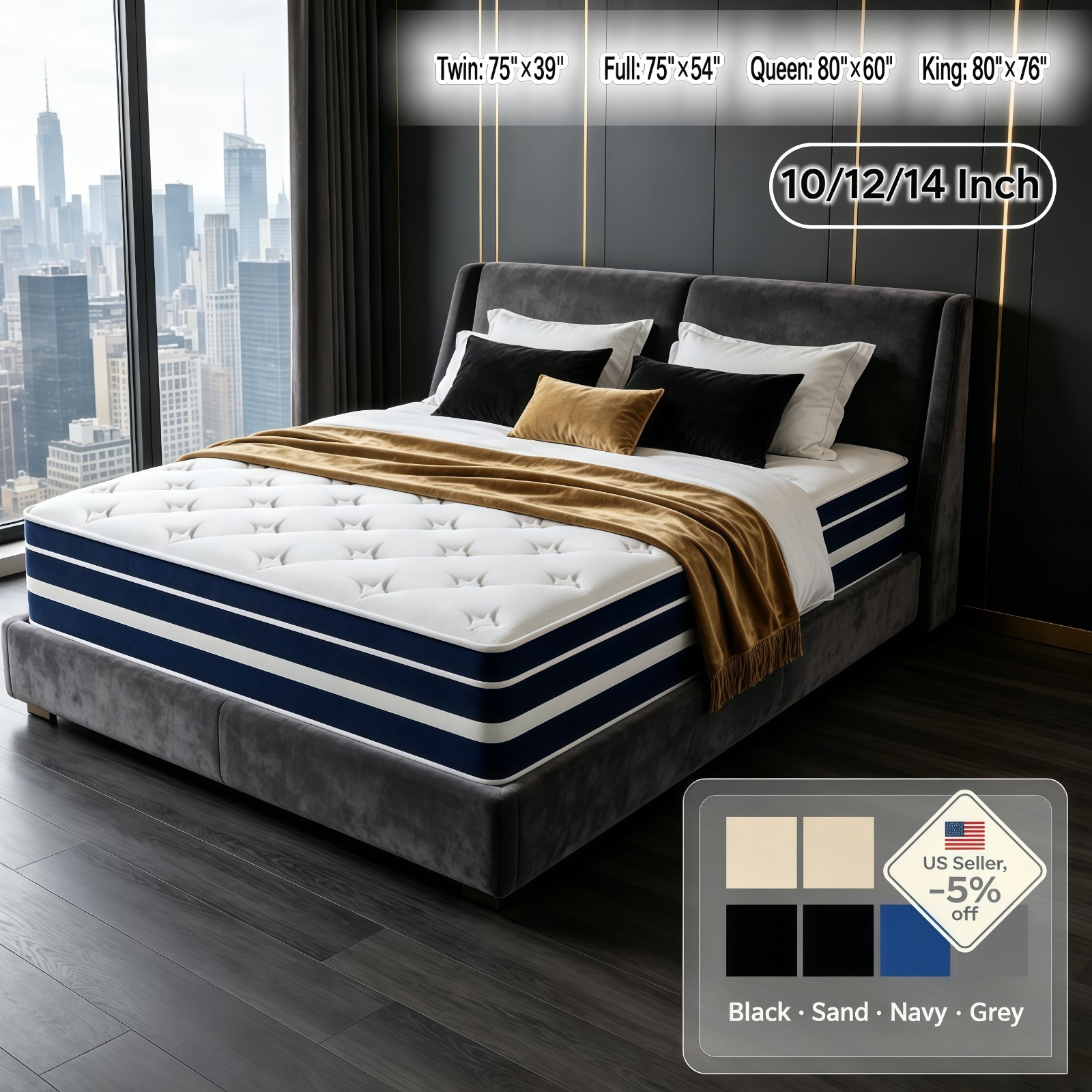12″14″ Mattress Twin Full Queen King Size Gel Memory Foam Pocket Spring in a Box