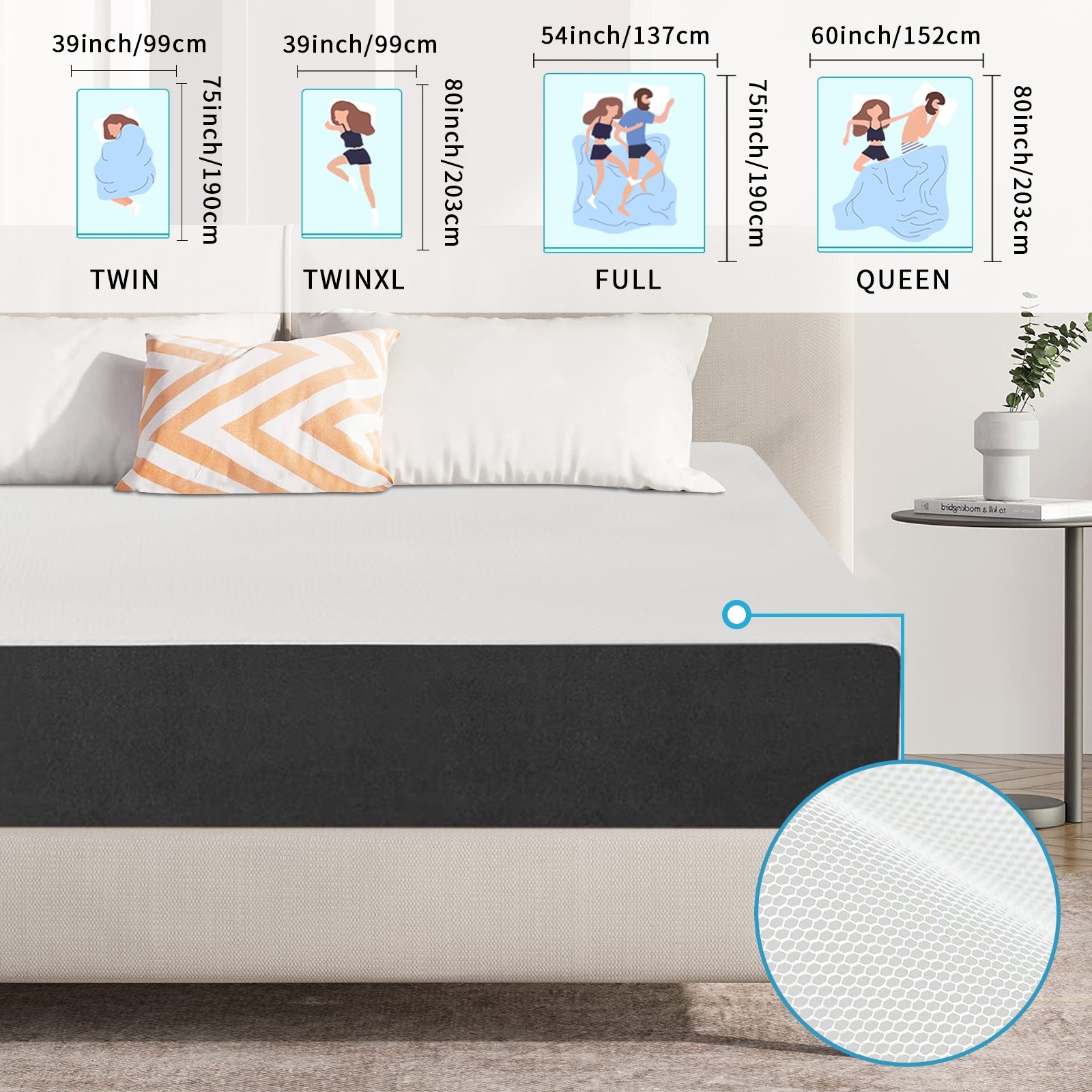 5″ 6″ Gel Memory Foam Mattress Breathable Cooling Layers for Cooling Night Sleep