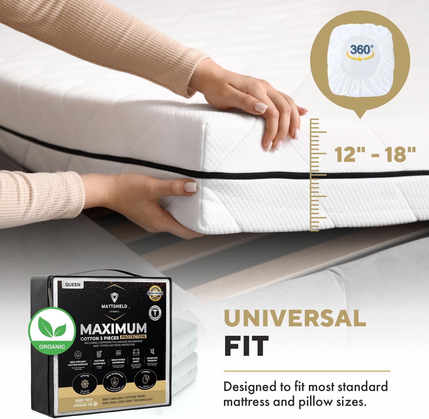 MATTSHIELD Maximum 3-Piece Kit – Waterproof Organic Cotton Terry Full, White