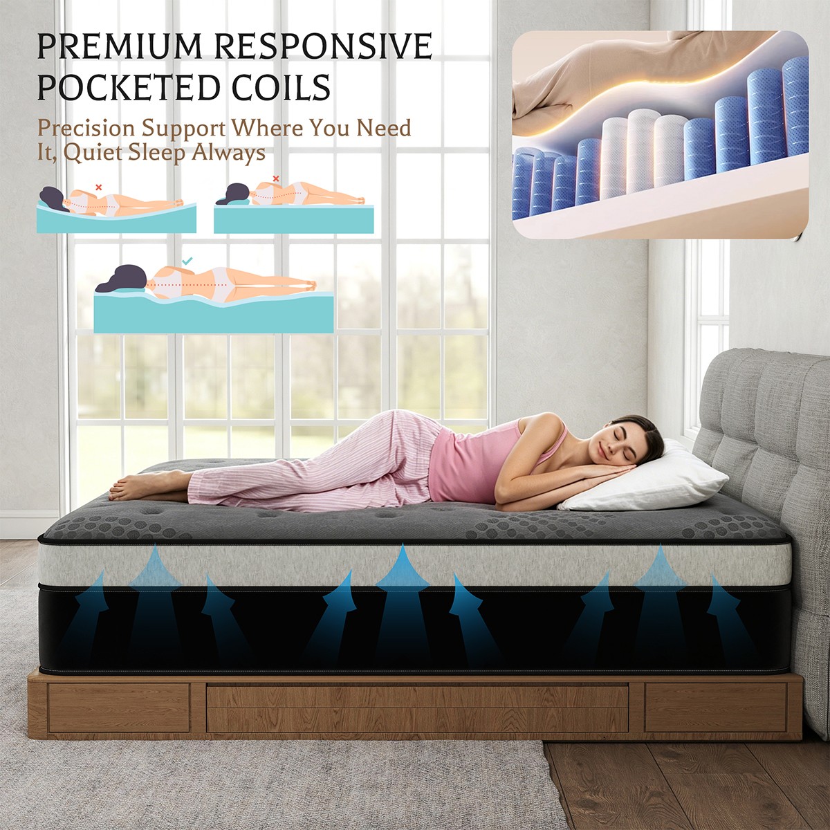 12/14 Inch Twin Full Queen King Mattress in a Box Gel Memory Foam Pocket Spring