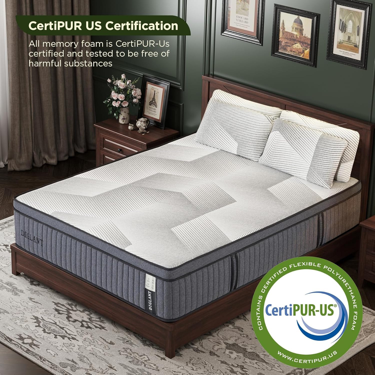 14″ Euro Top Queen Mattress, Premium Memory Foam & Pocket Springs, CertiPUR-US