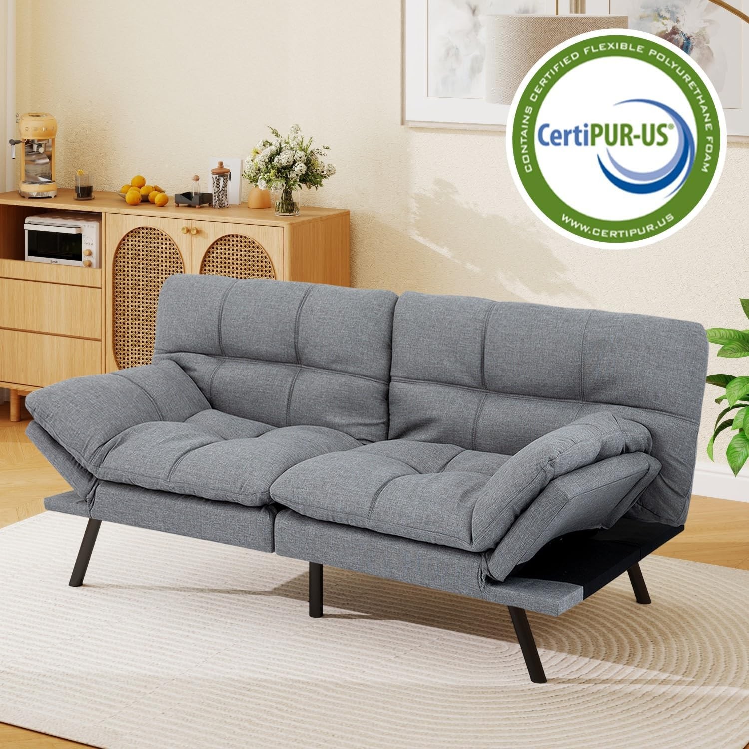 MUUE 71-Inch Futon Sofa Bed, Convertible Loveseat Sleeper | Airy Light