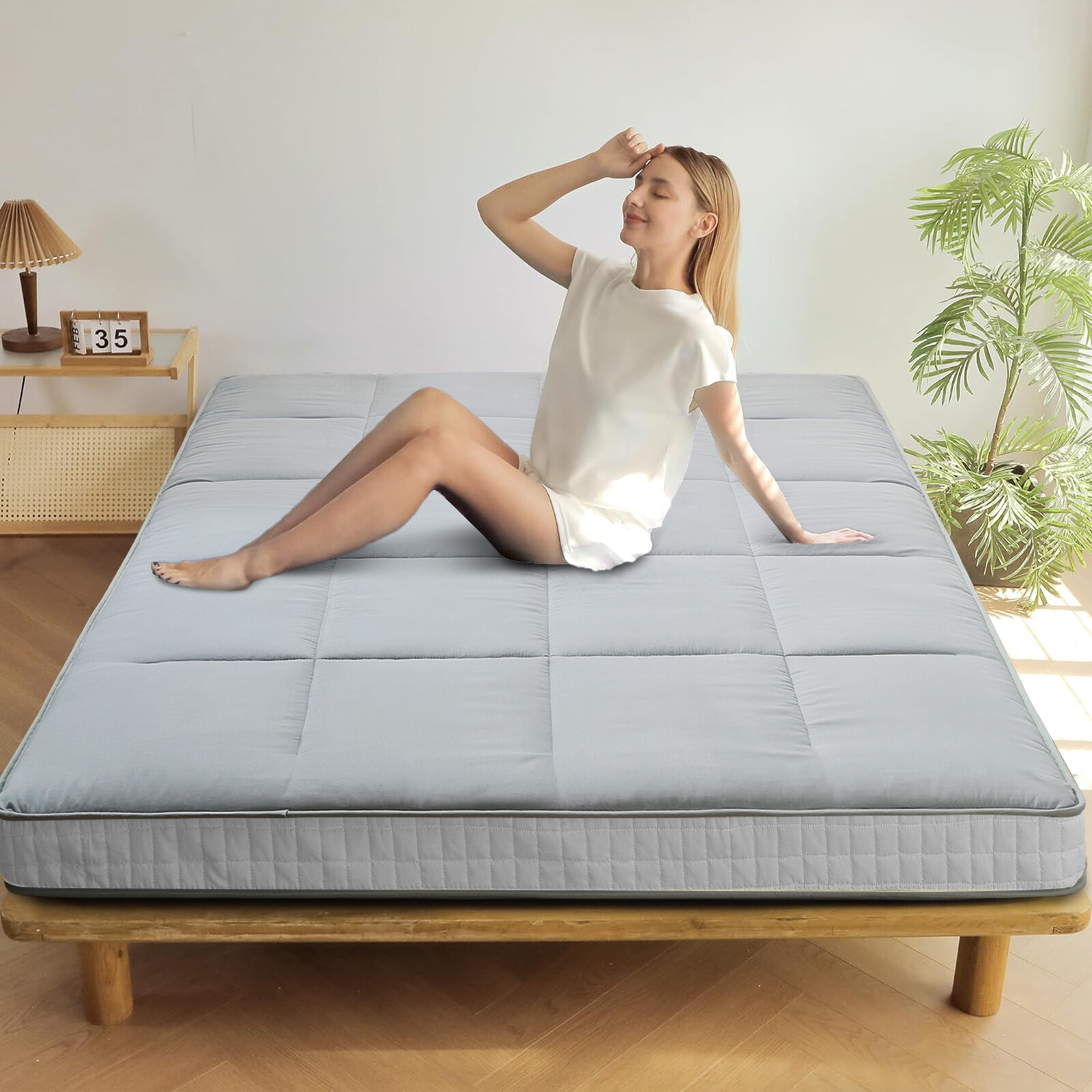 MOPHOTO Japanese Floor Mattress Twin Size Gray Futon Sleeping Padded Cushion