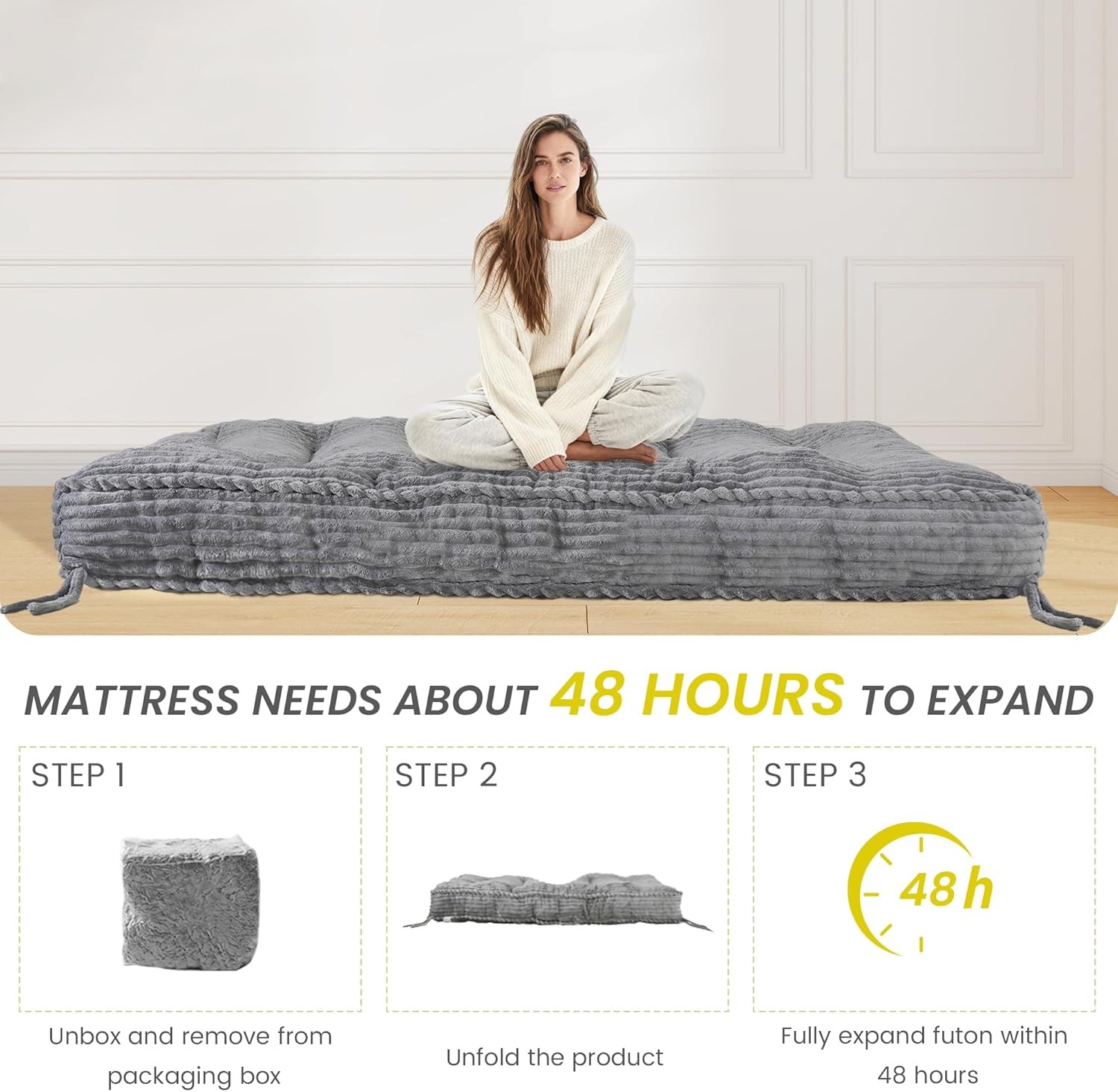 8″ Futon Mattr Queen Size, Futon Sofa Couch Bed with Straps, Thi