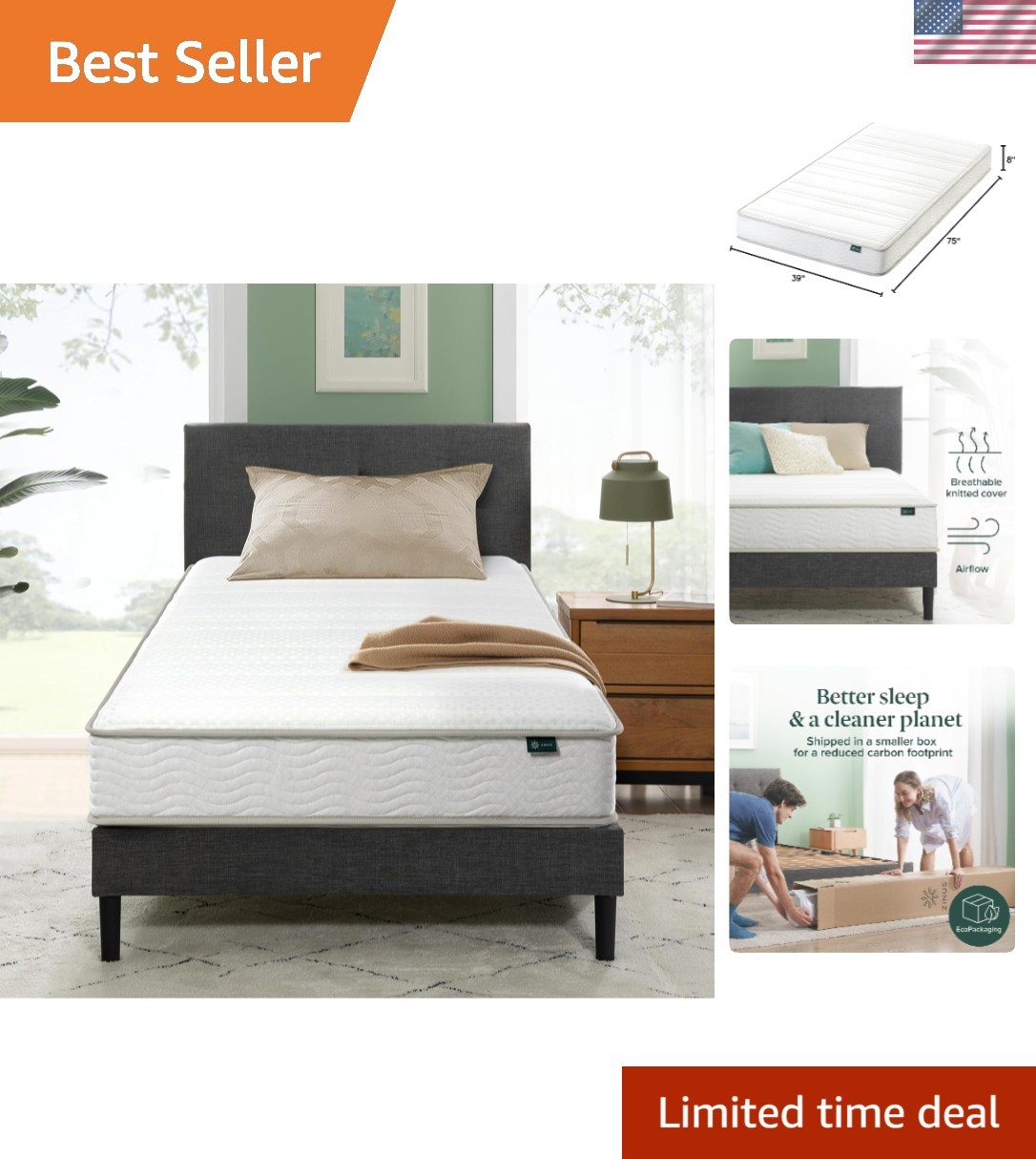 8 Inch Foam and Spring Hybrid Mattress [New Version], Twin, Fiberglass Free, …