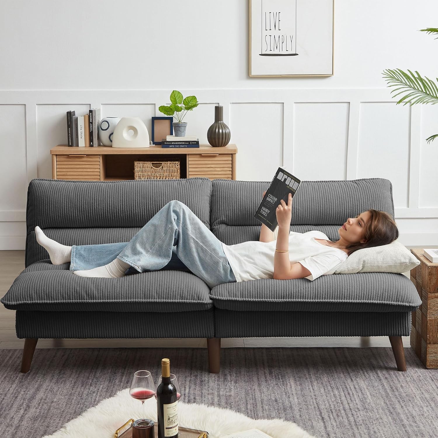 Convertible Futon Sofa Bed, 72″ Loveseat Couch with 3-Level Adjustble