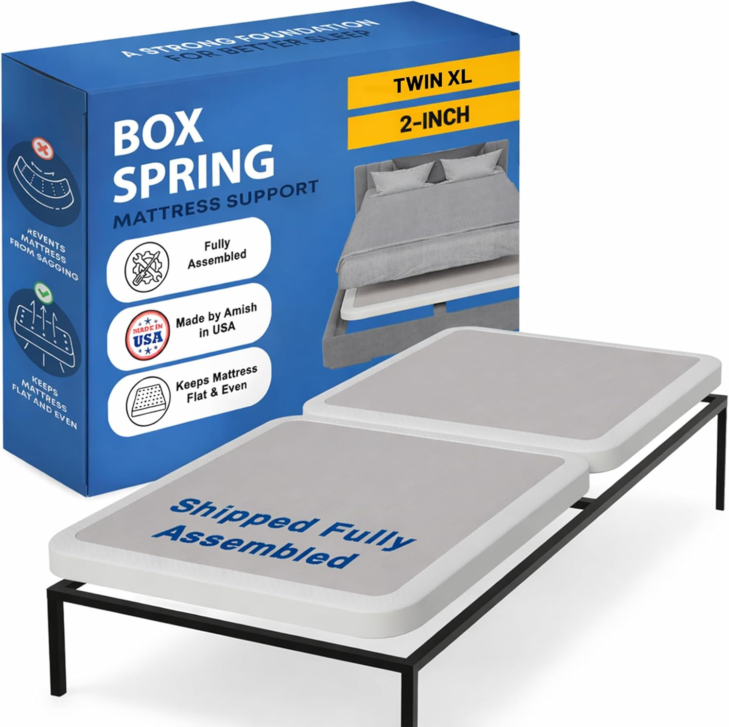 Amish-Made Twin XL Box Spring Bed Base – Quiet, Fully Assembled, White