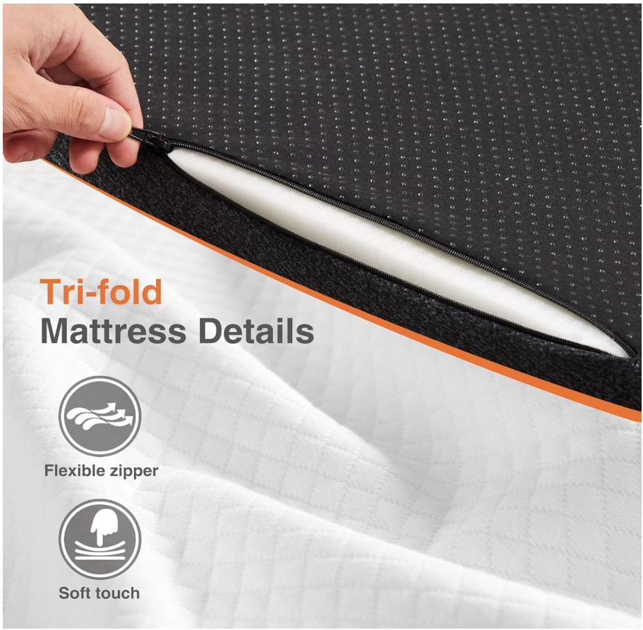 3″ Thickness Tri-fold Memory Foam Mattress, Portable Floor Bed, Foldable Mat