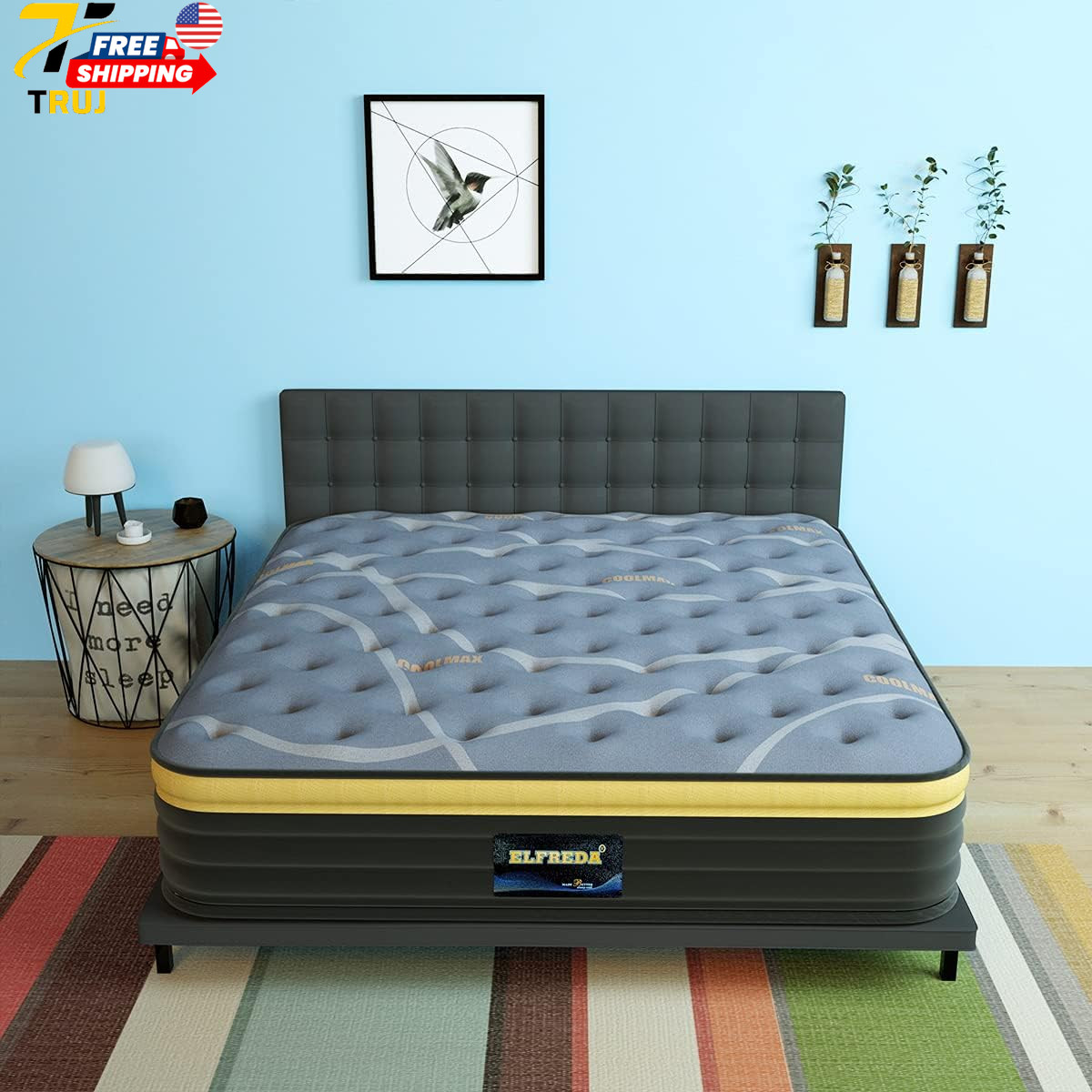 12″ Pillow Top Hybrid Mattress Memory Foam&Pocket Spring Firm Pressure Relief