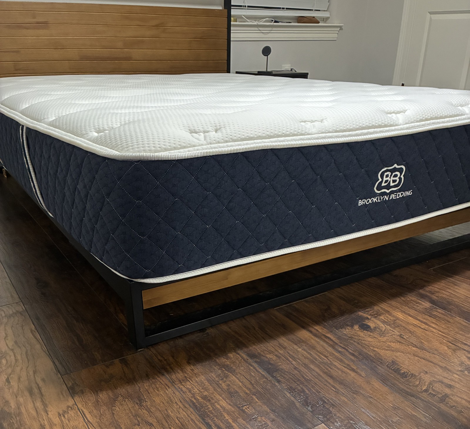 Queen bed with Brooklyn Bedding Hybrid Mattress
