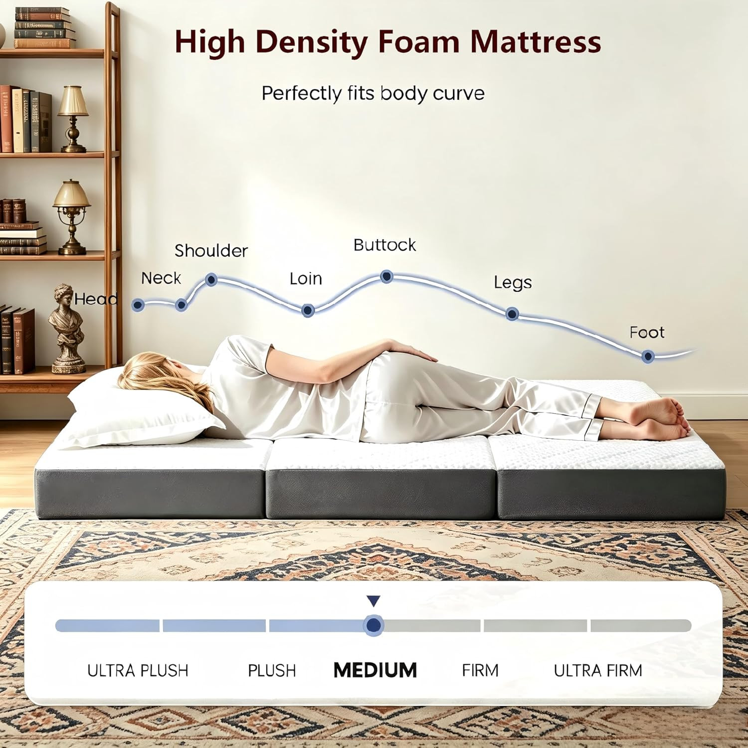 Folding Foam Mattress 4 Inches Foldable Floor Mattresses with Collapsible and Wa