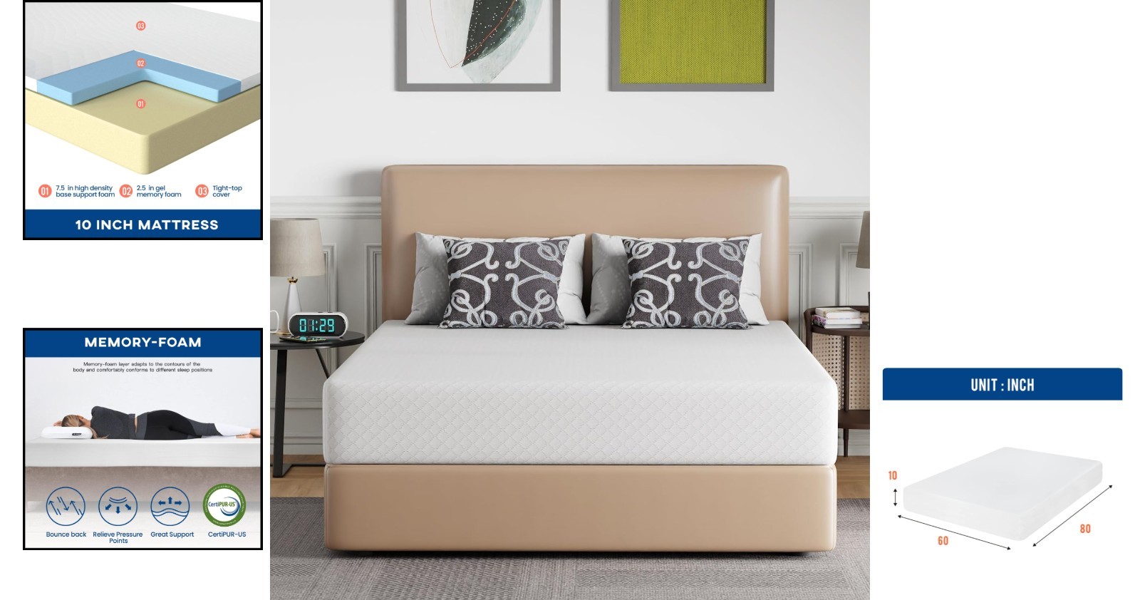 CertiPUR Certified 10 Inch Queen Gel Memory Foam Mattress – Pressure Relief