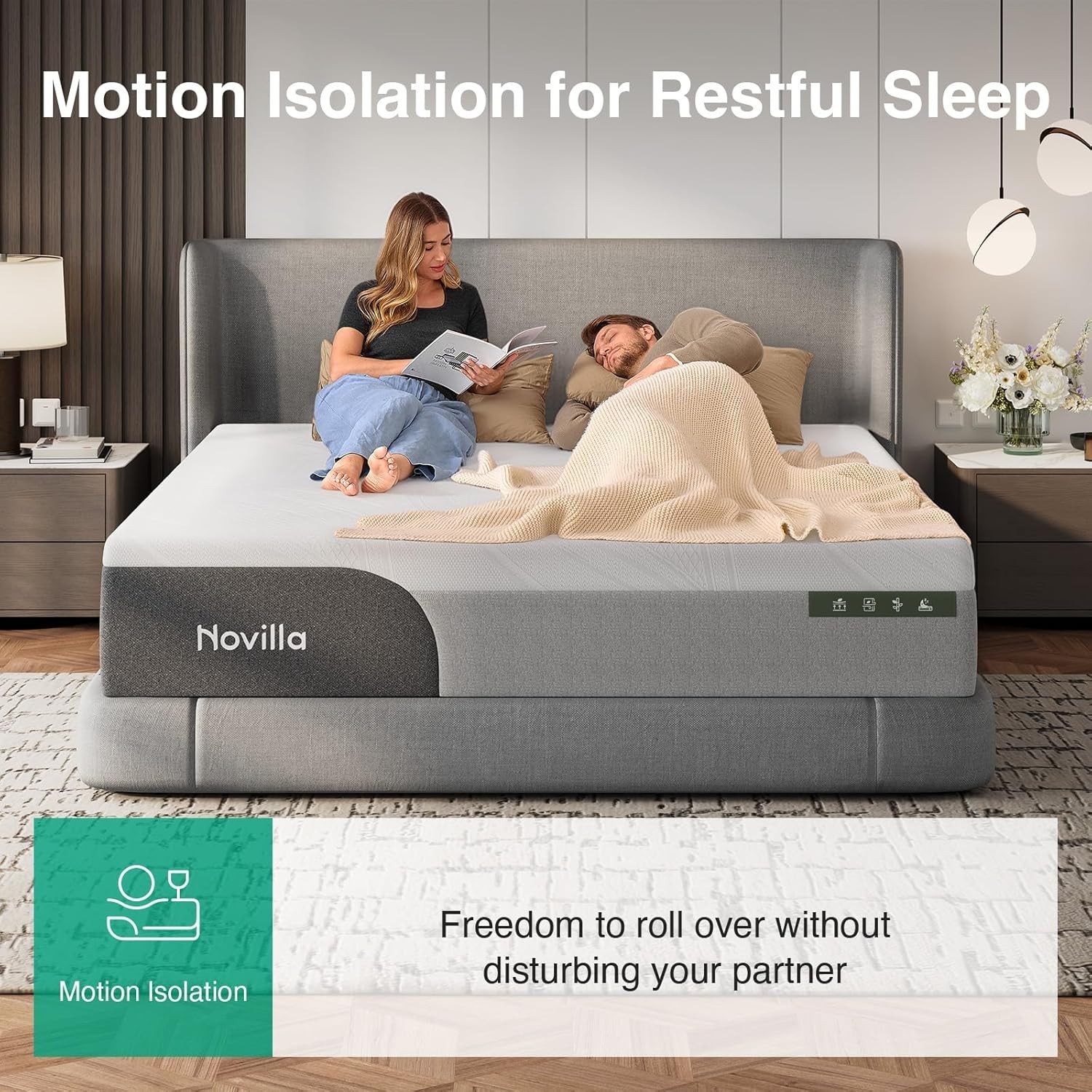 14 Inch Memory Foam Mattress Queen Size Grey Novilla Gel-Infused Bliss Cooling