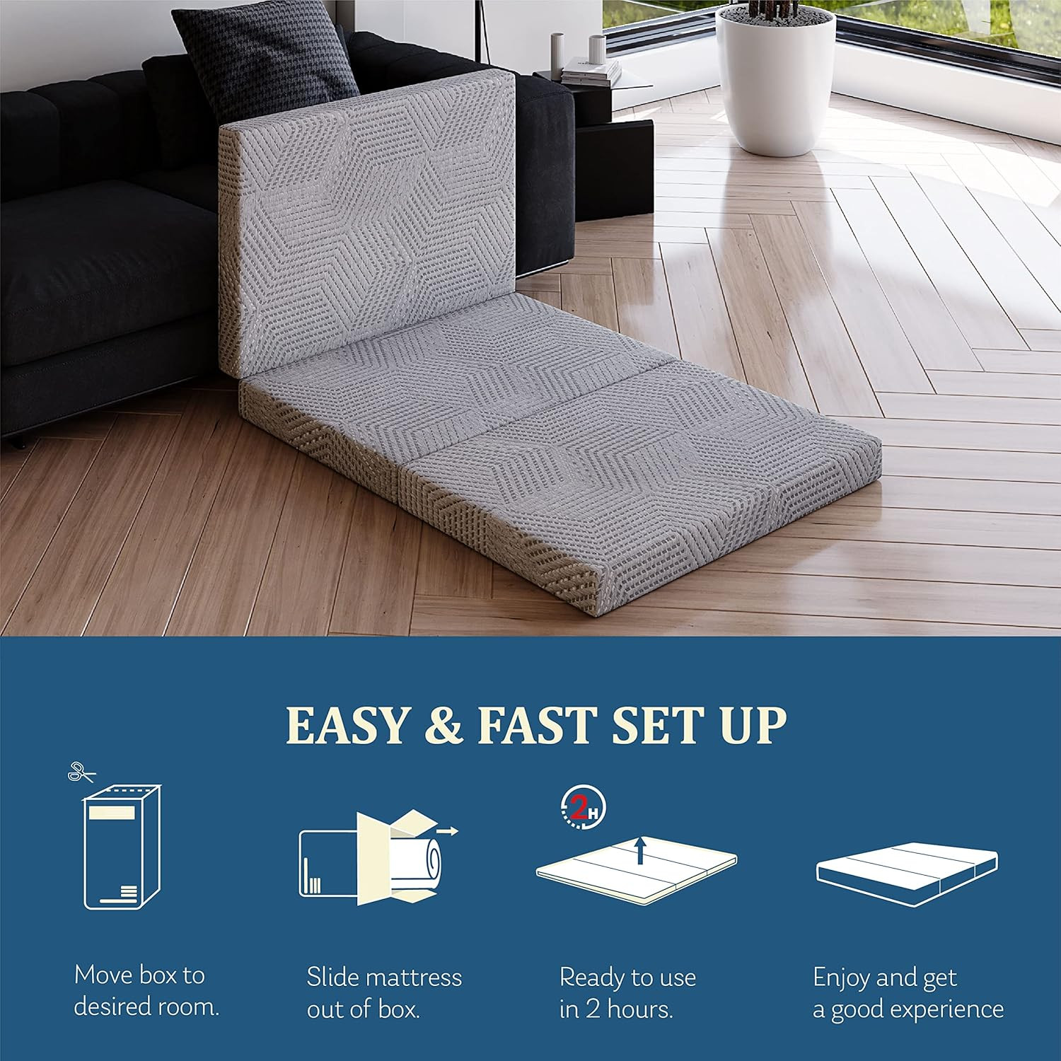 Folding Mattress 4 Inch Tri Folding Memory Foam Mattress, Portable Trifold Mattr