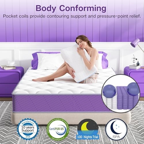 Mattress 12 Inch Size Mattress Memory Foam Hybrid Queen 12inch-Purple