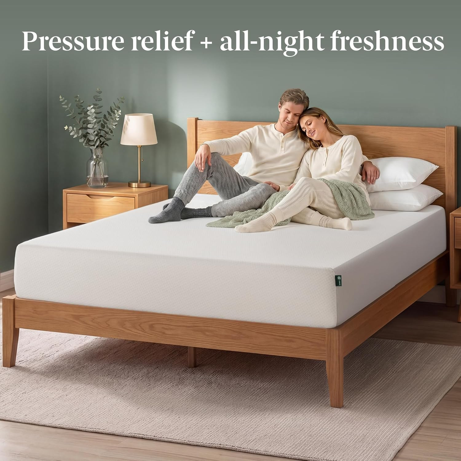 Green Tea Memory Foam Mattress 12 Inch, Pressure-Relieving Comfort & Full-Body S
