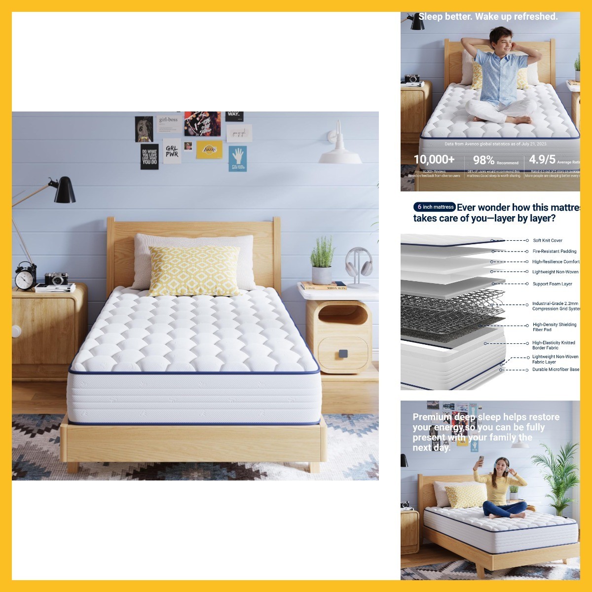 Avenco 6 Inch Twin Mattress for Fresh Sleep, Twin Size Mattresses with Innerspri
