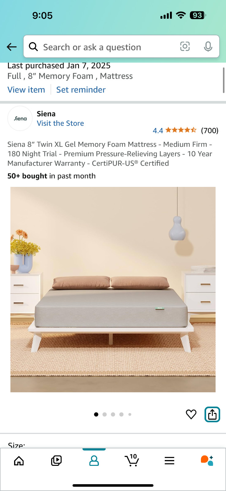 Brand New Siena 8” Twin Gel Memory Foam Mattress – Medium Firm