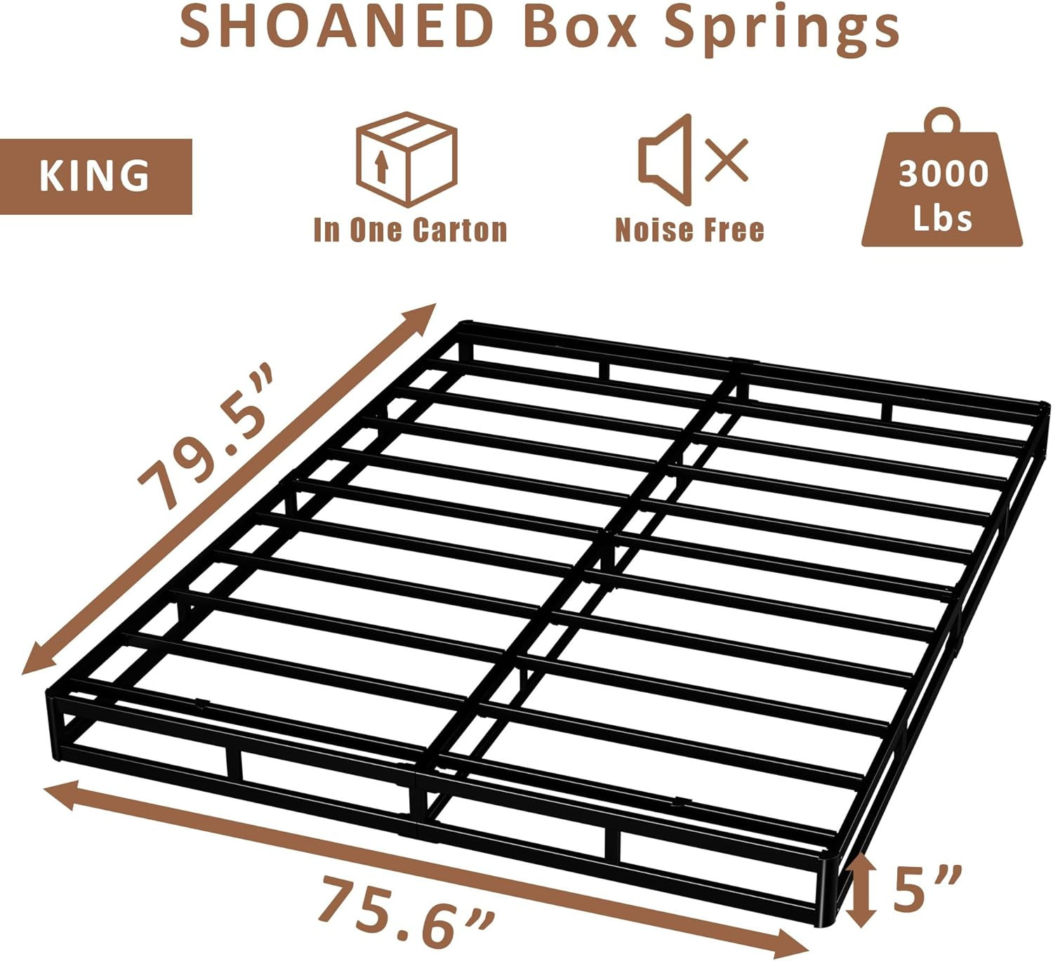 King Size Low Profile Box Spring – Heavy Duty Metal Bed Base with Fabric Cover