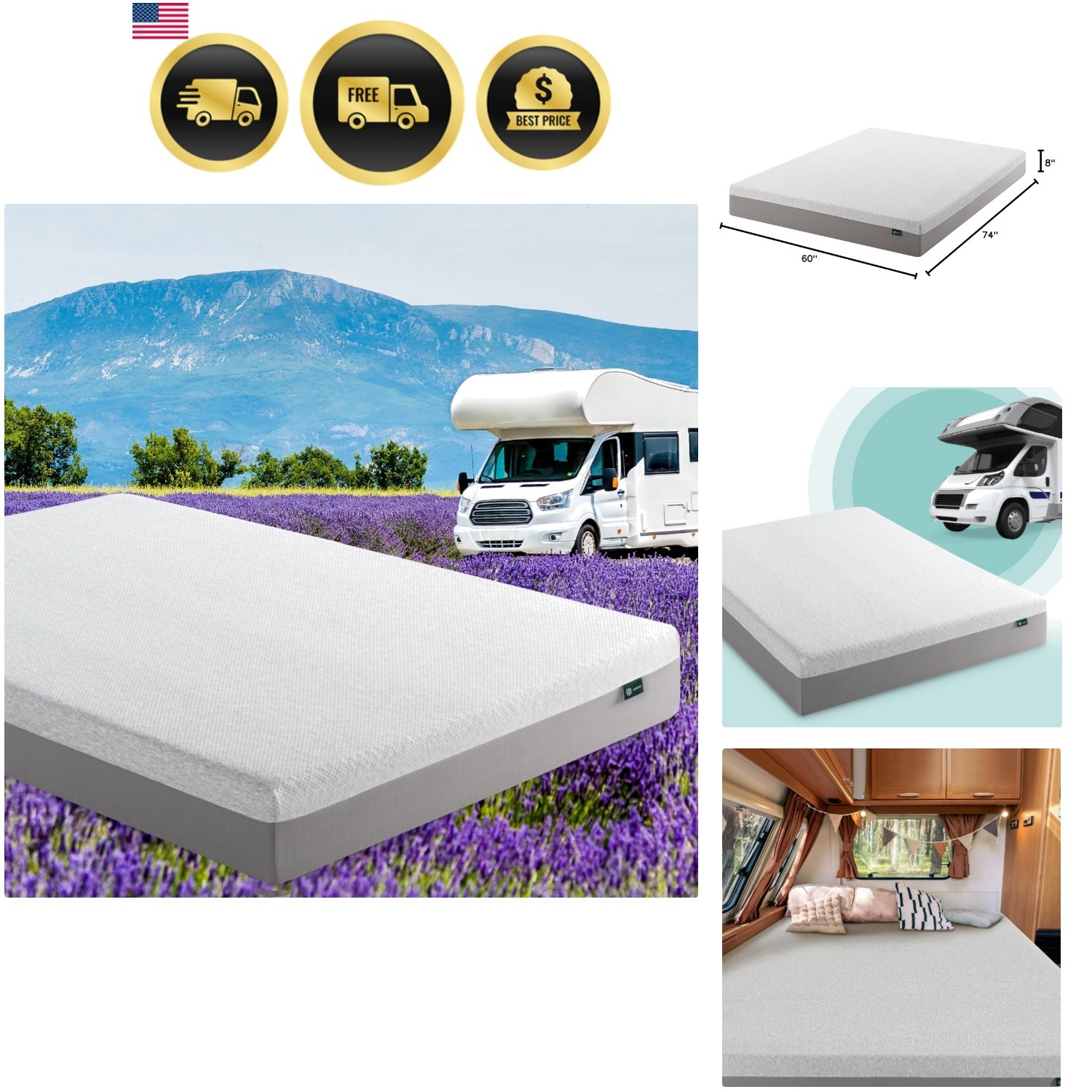 8 Inch Ultima RV Memory Foam Mattress [New Version], Short Queen, Fiberglass …