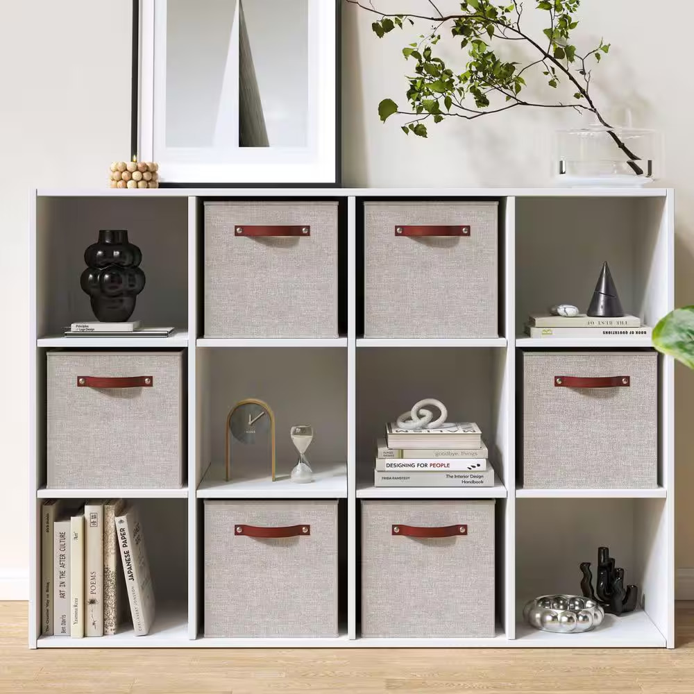 Beige 13 In. X 13 In. X 13 In. Linen Fabric Decorative Kallax Storage Cube Bin (