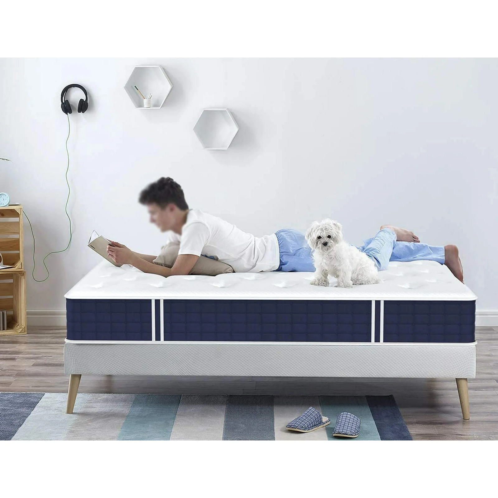 Coolvie Bluewhite003 10 inch Hybrid Full Mattres, Blue-White