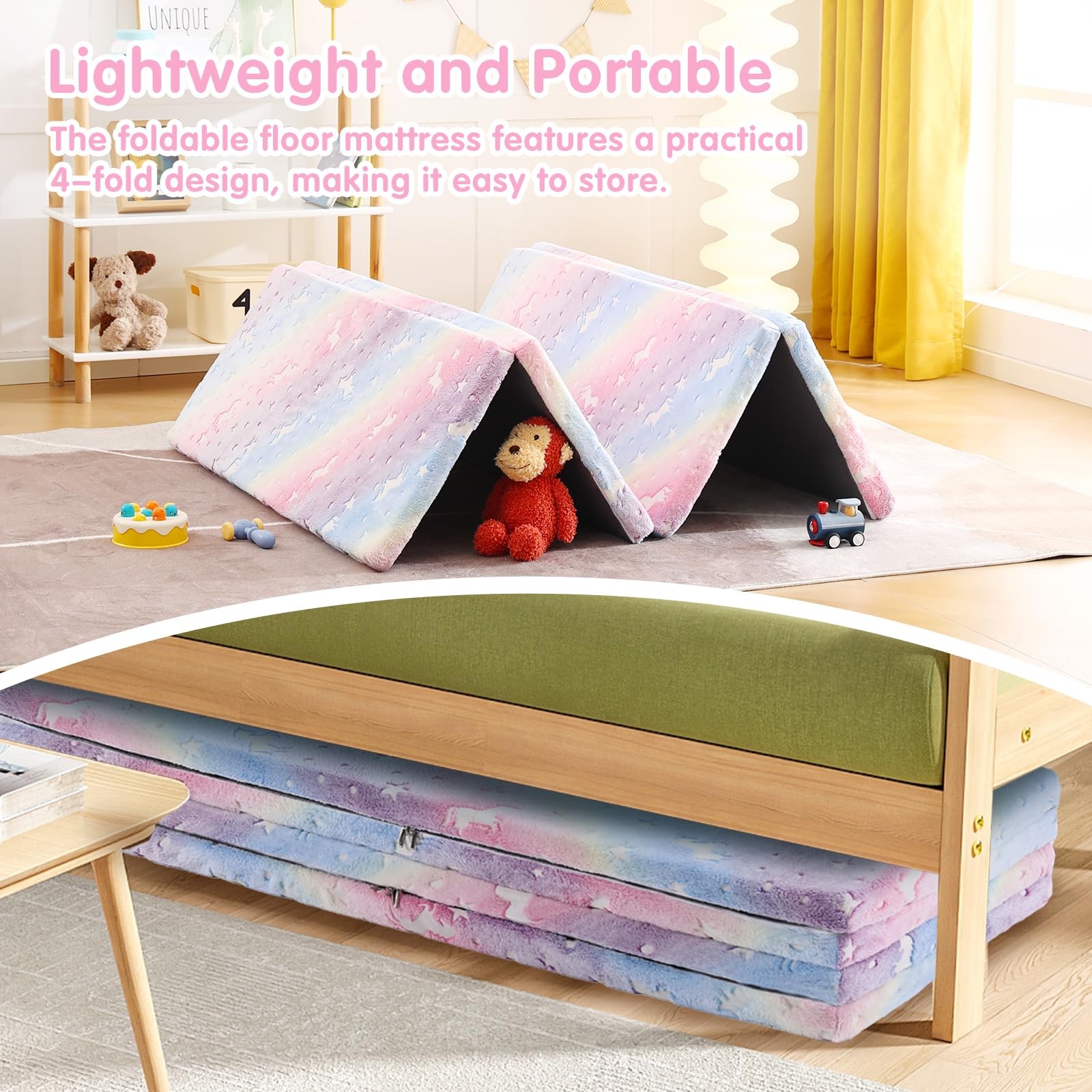 Floor Mattress Foldable, Folding Baby Play Mat 72.5×48 inch with Removable Co…