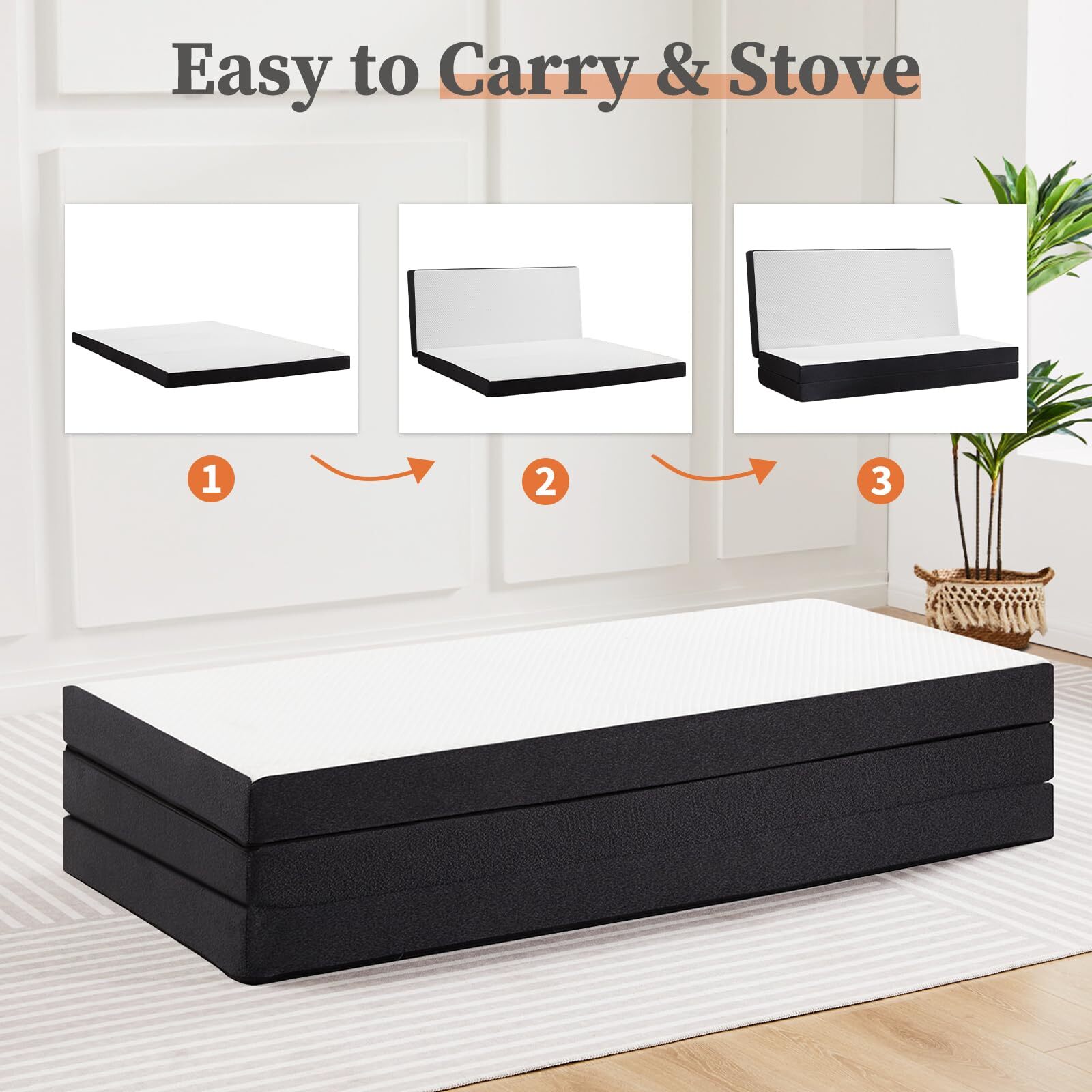 Folding Mattress Queen Size 3-Inch Tri-Fold Mattress with Memory Foam for Campin