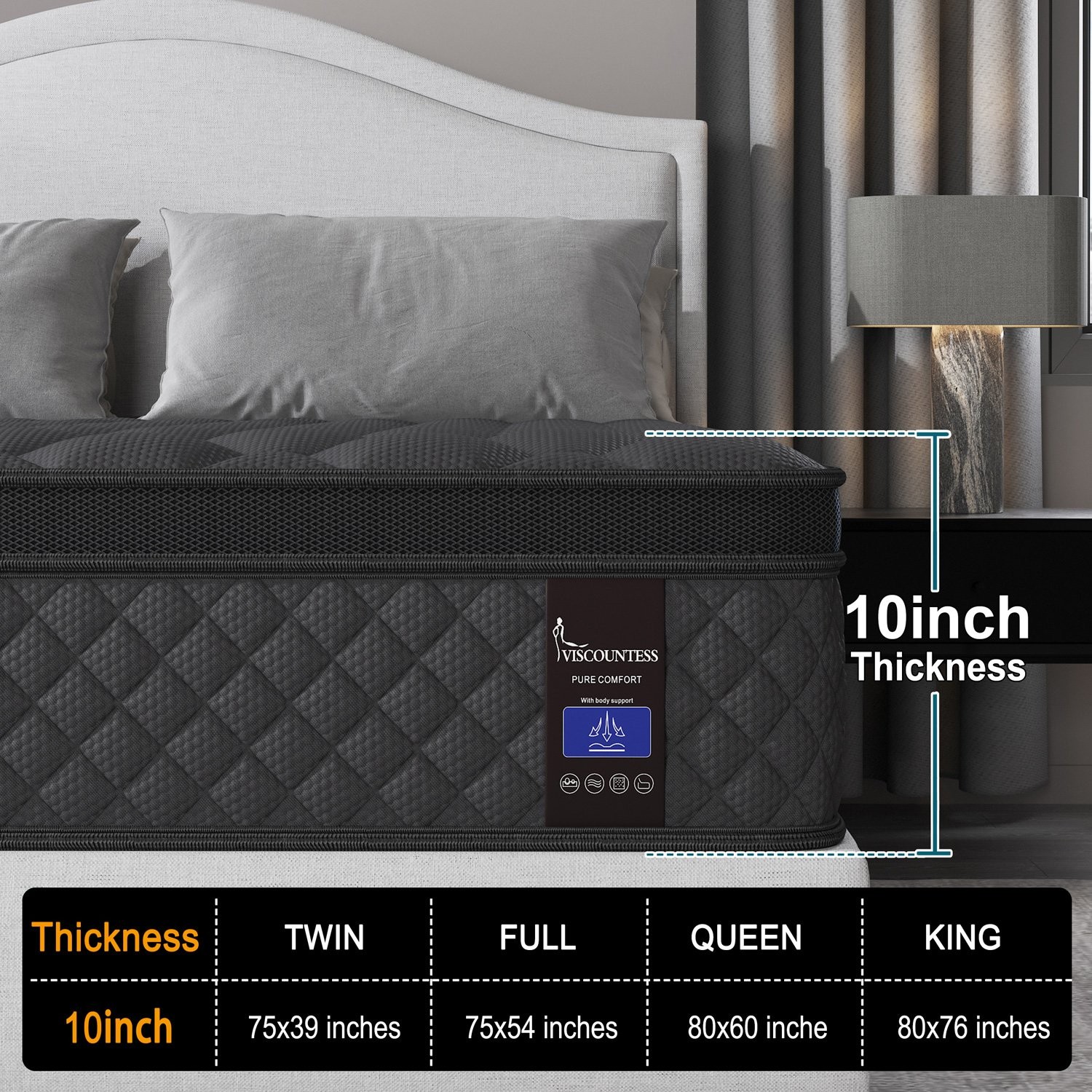 10Inch Hybrid Bed Mattress Twin Full Queen King Gel Memory Foam Innerspring