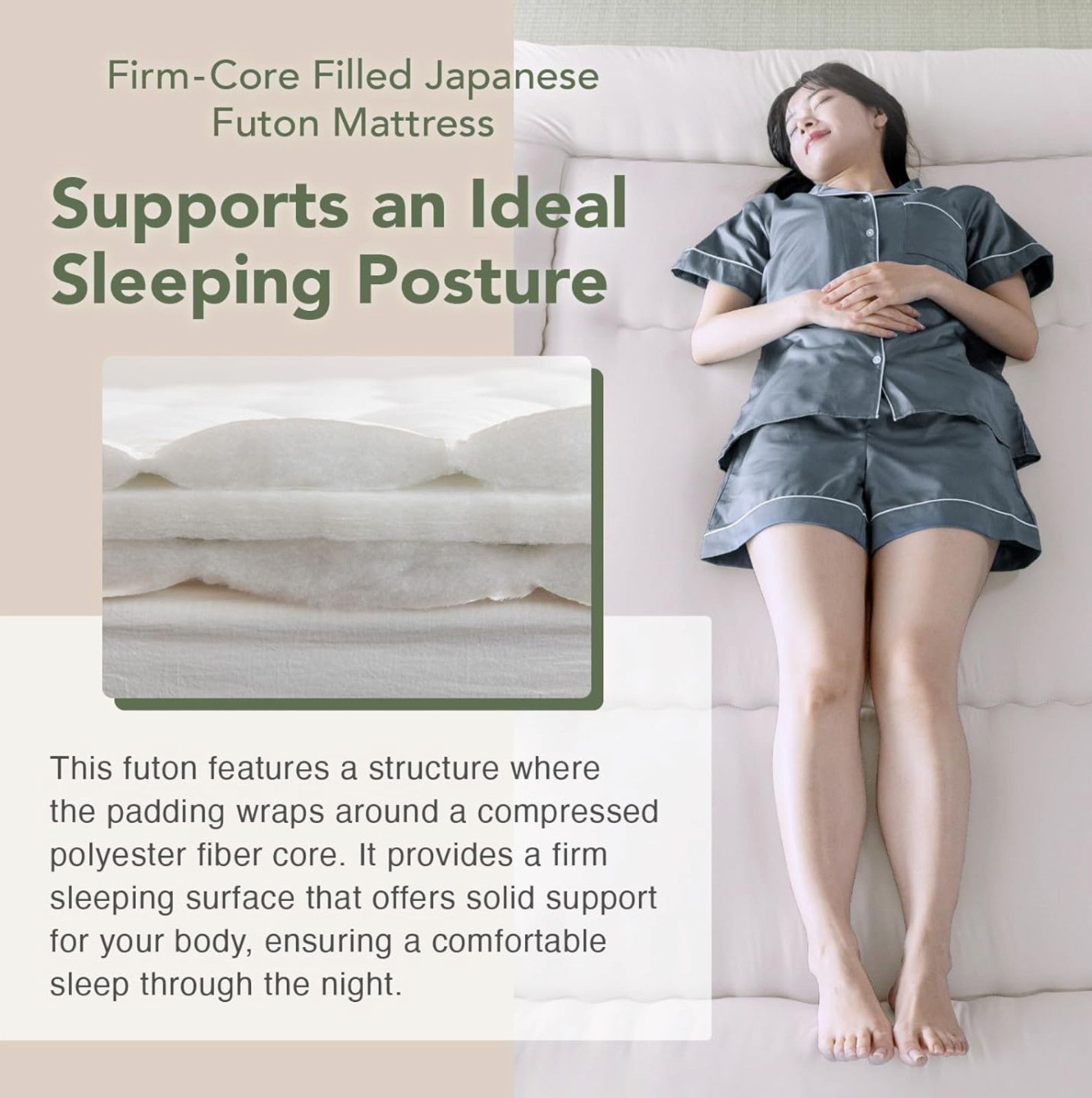 Japanese Futon Floor Mattress, Firm-Core SHIKIBUTON, Made in Japan, Twin XL