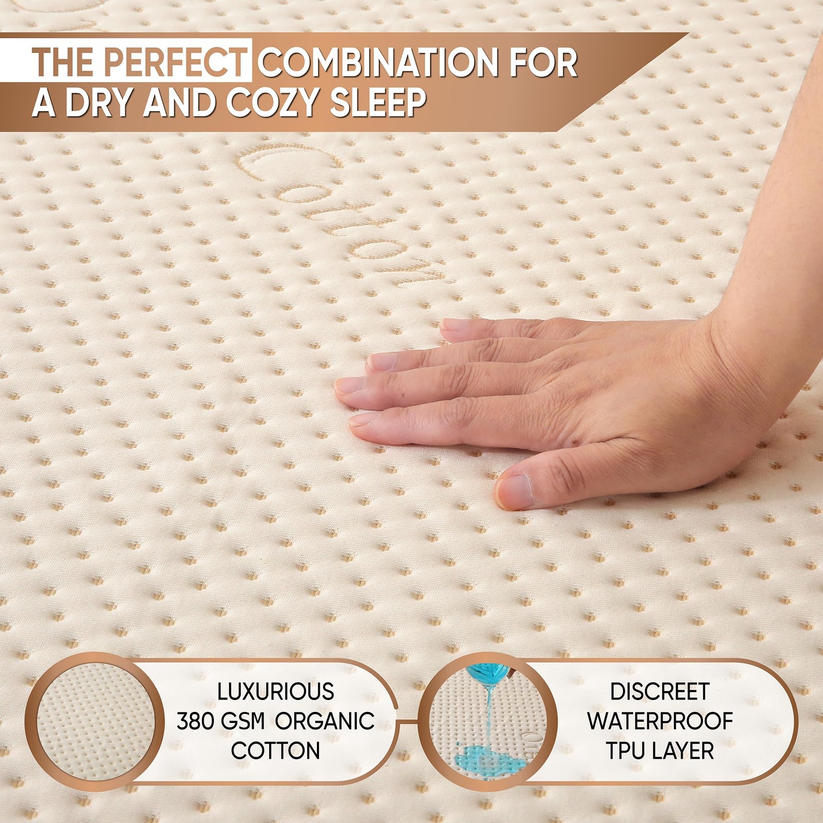 Luxury Waterproof Organic Mattress Protector Cal King California King, Ivory