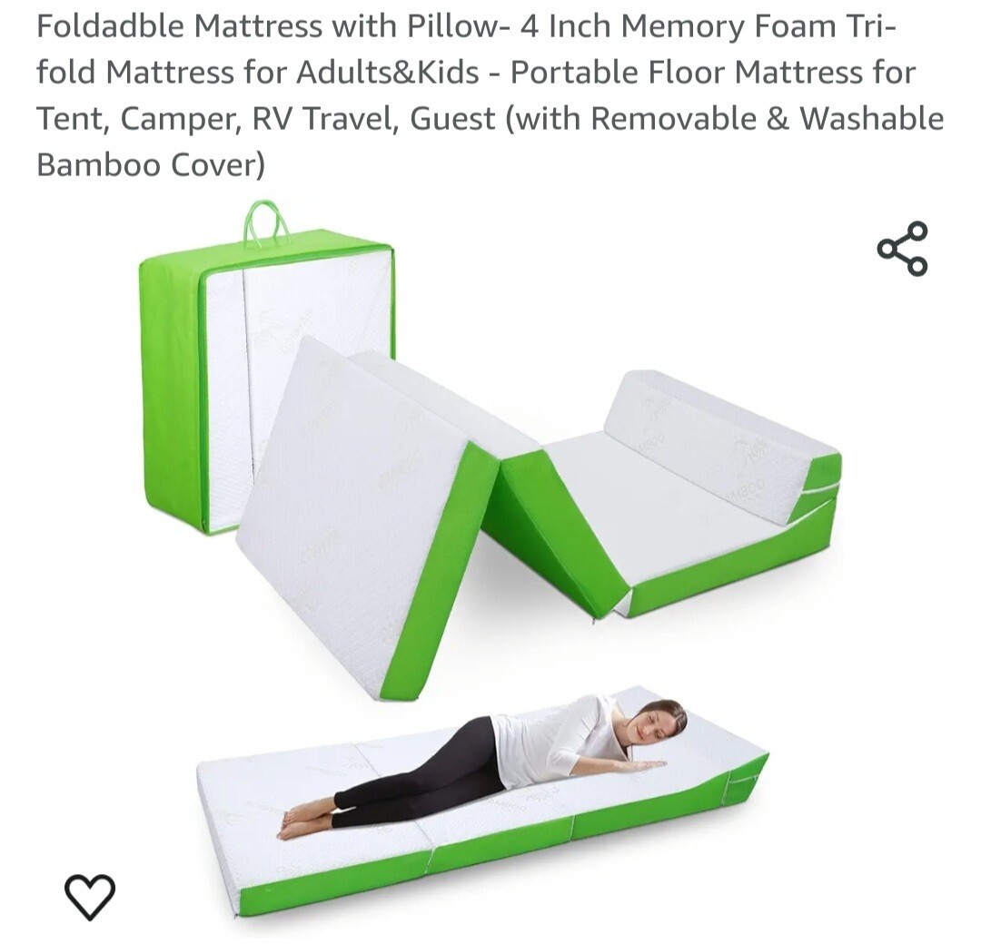 CHxxy Foldable Mattress with Pillow- 4 Inch Memory Foam Tri-fold for Adults&K…