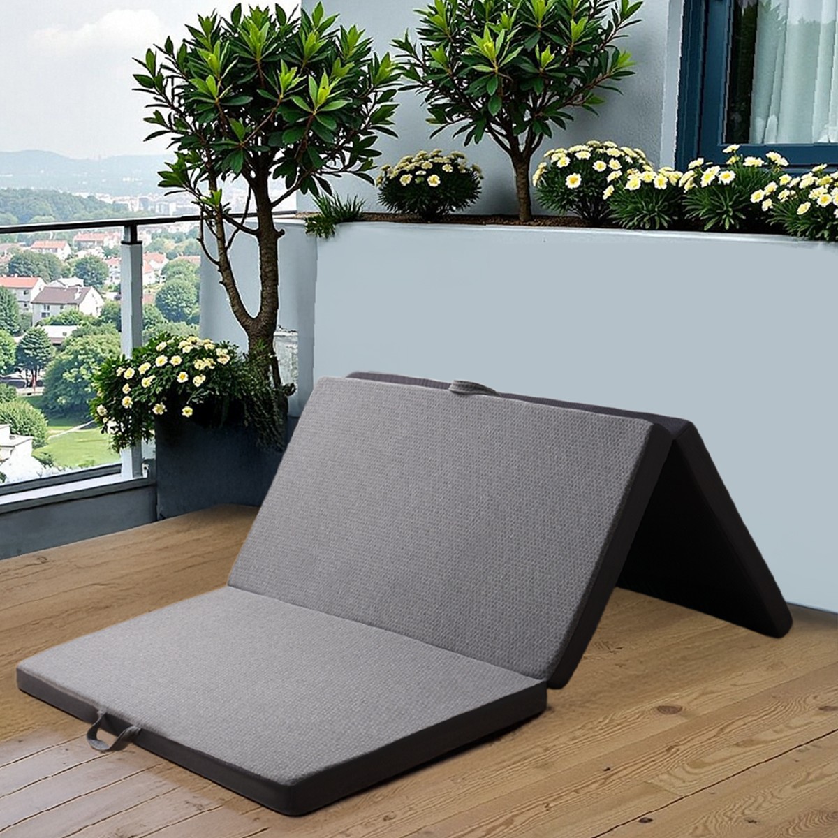 Portable 4/6Inch Folding Mattress Topper with Machine Washable Corduroy Cover