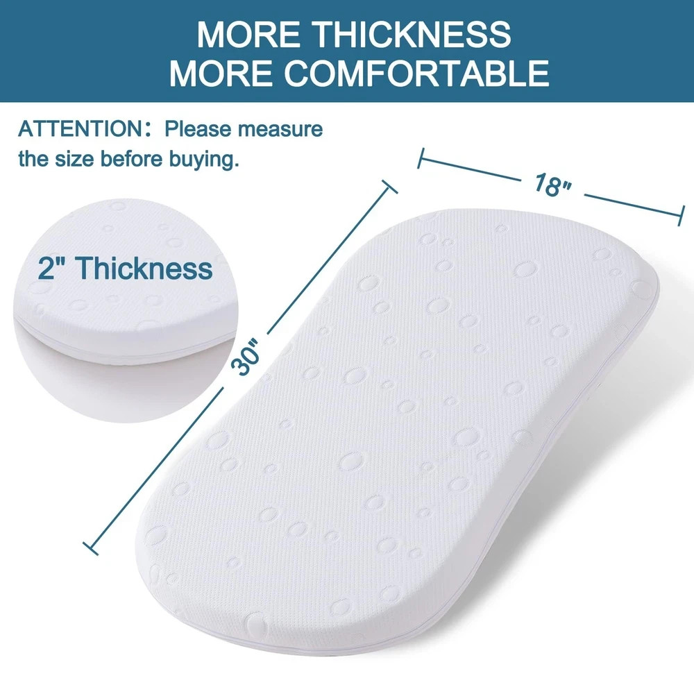 Baby Bassinet Mattress Pad, 30″ x 18″ x 2″ Dual Sided Gel Memory Foam Mattres…