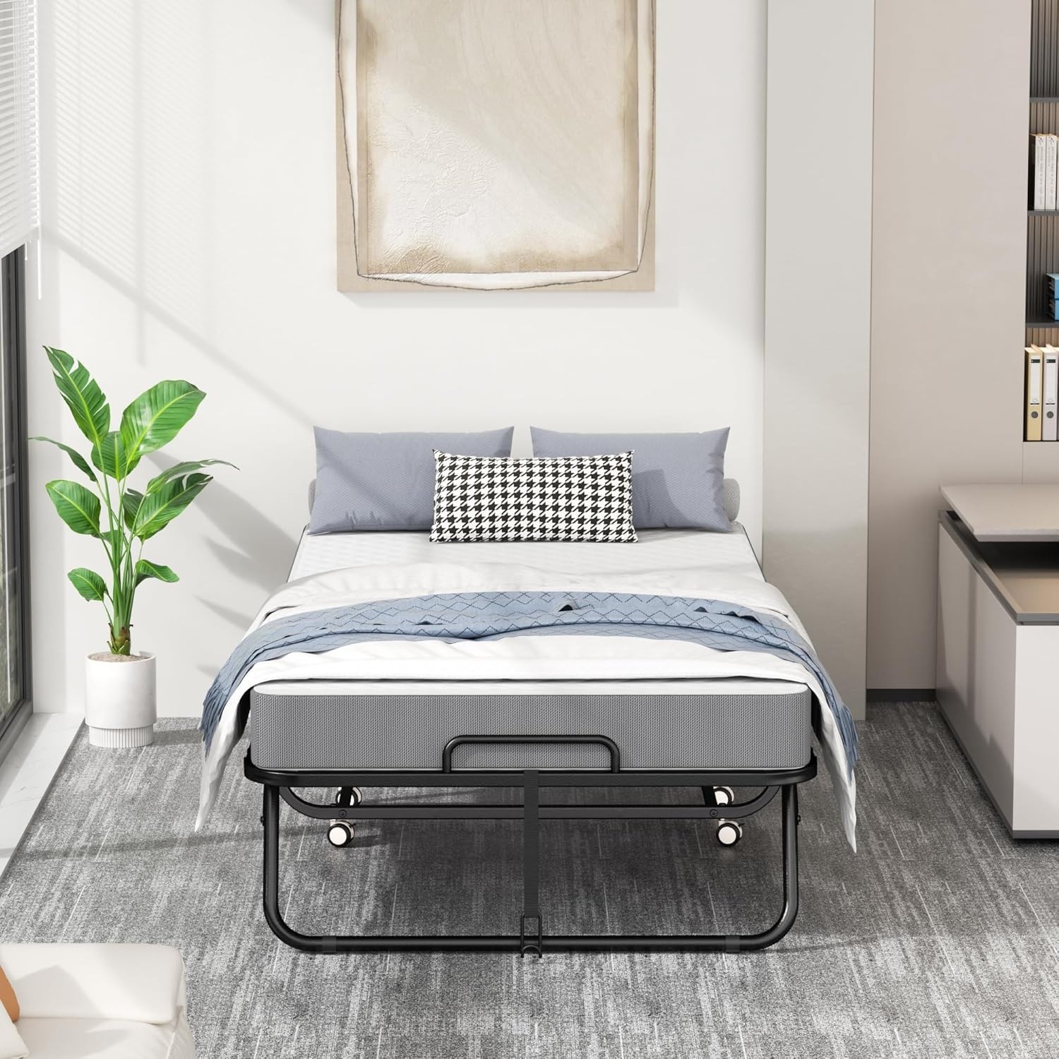 75″x31″ Folding Cot Bed, Metal Frame on Wheels, Roll Away, Space Saving
