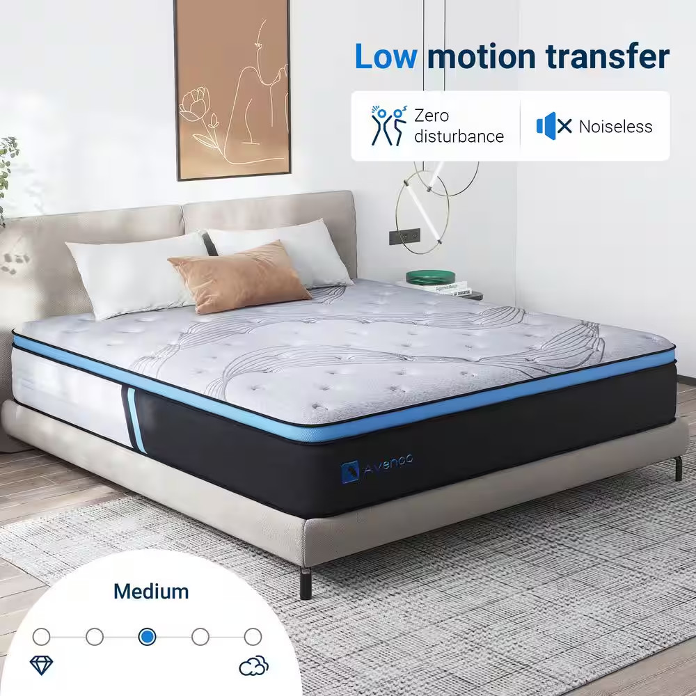 12 In. Medium Hybrid Gel Foam Mattress，Pillow Top Queen Mattress