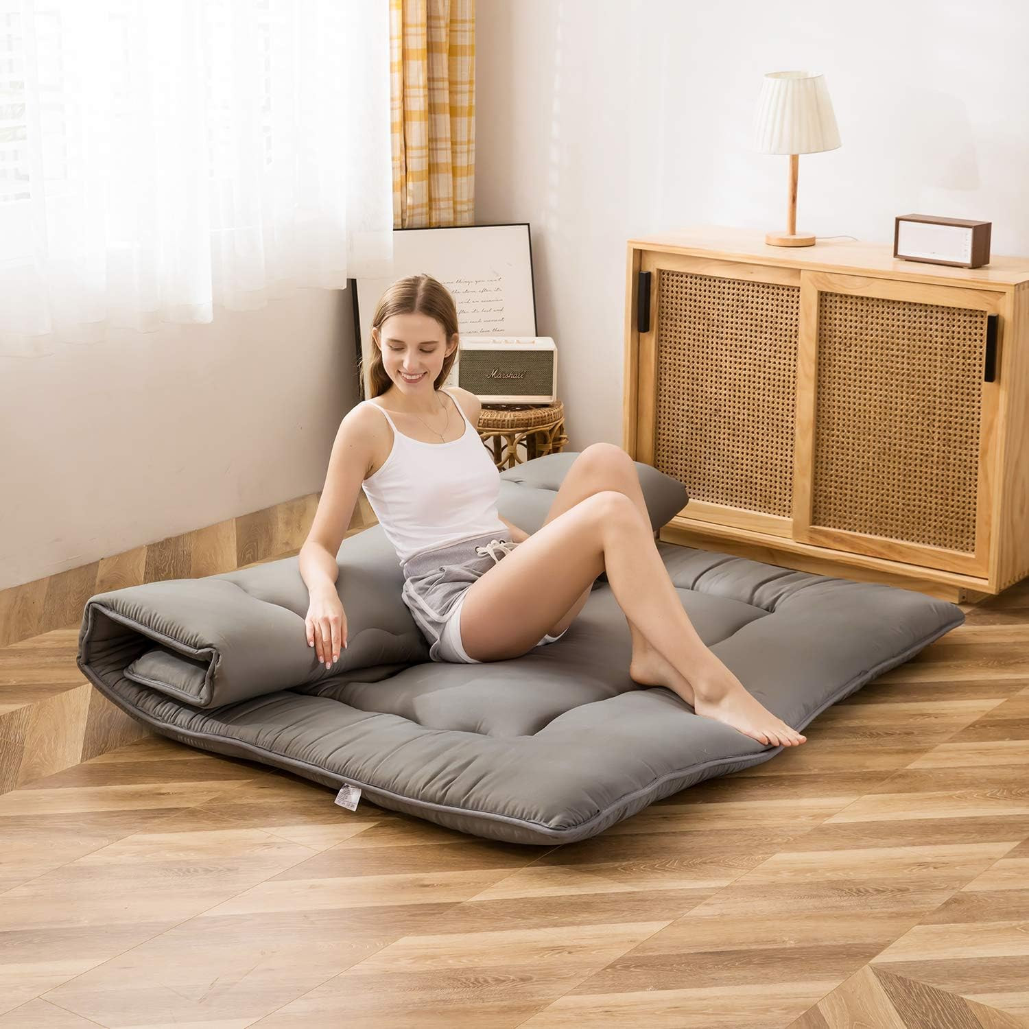 Thick Japanese Futon Mattress – Charcoal Grey King Size Floor Lounger Pad