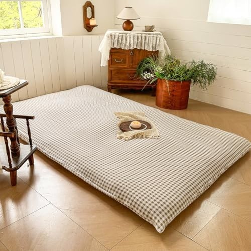Floor Mattress Cover Gingham Checkered Futon Cover Guest Bed Japan Taupe Full