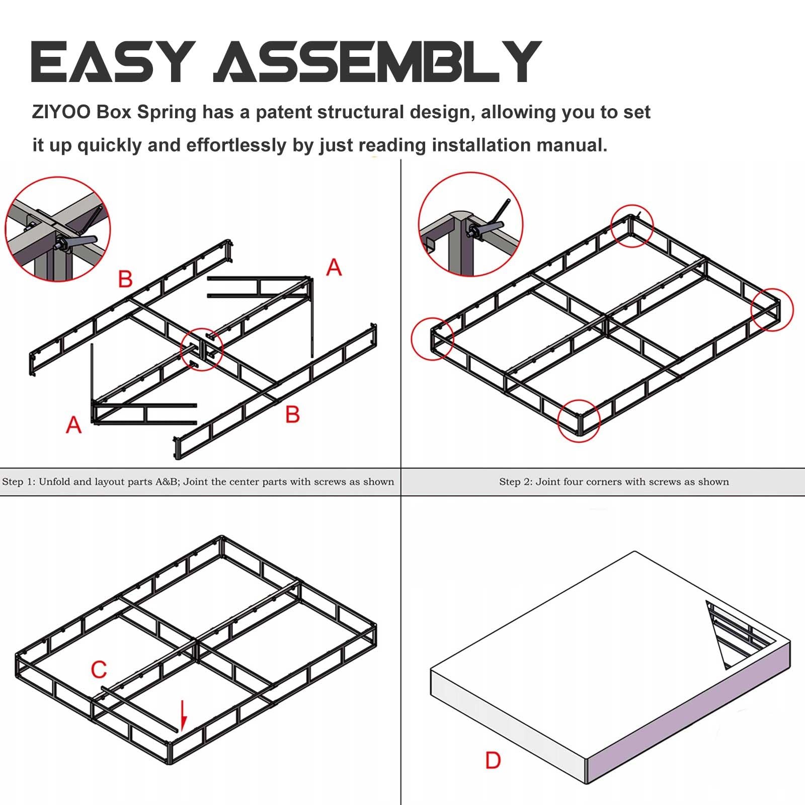 Box Spring Queen and Cover Set, 9 Inch High Profile Easy Assembly Mattress Fo…