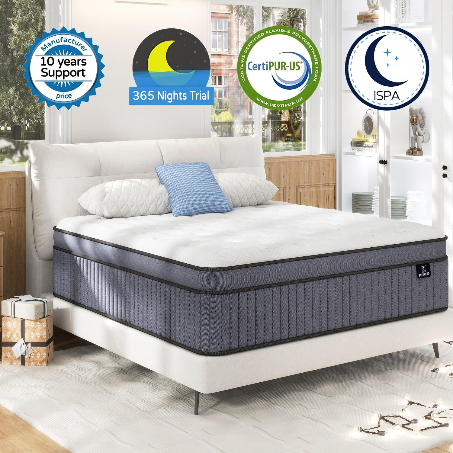 Upgraded 14″ King Hybrid Mattress with Gel Foam & Pocket Springs, 365-Night Tria