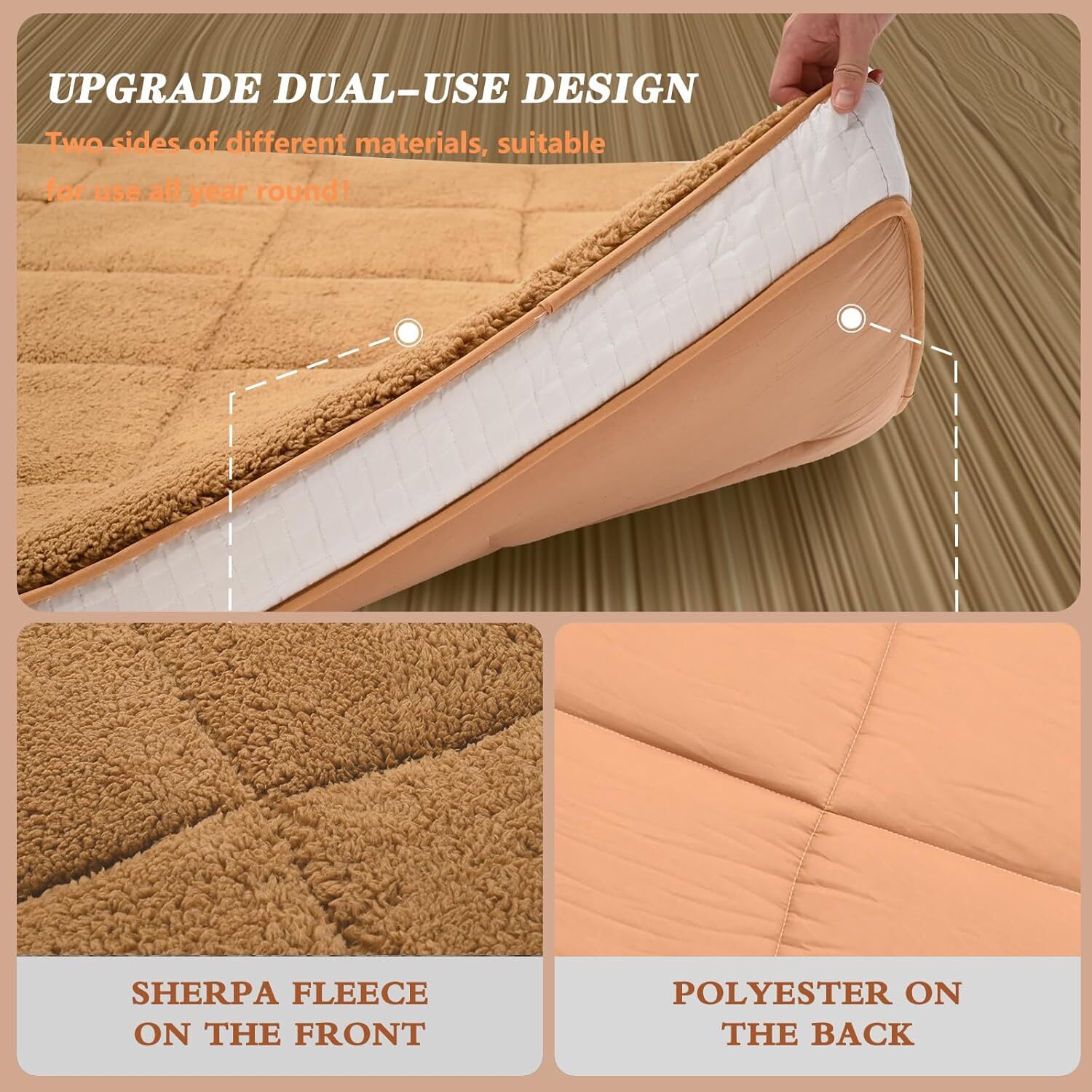 Fleece Foldable Japanese Floor Mattress-Super Soft Fuzzy Sleeping Pad for Adults