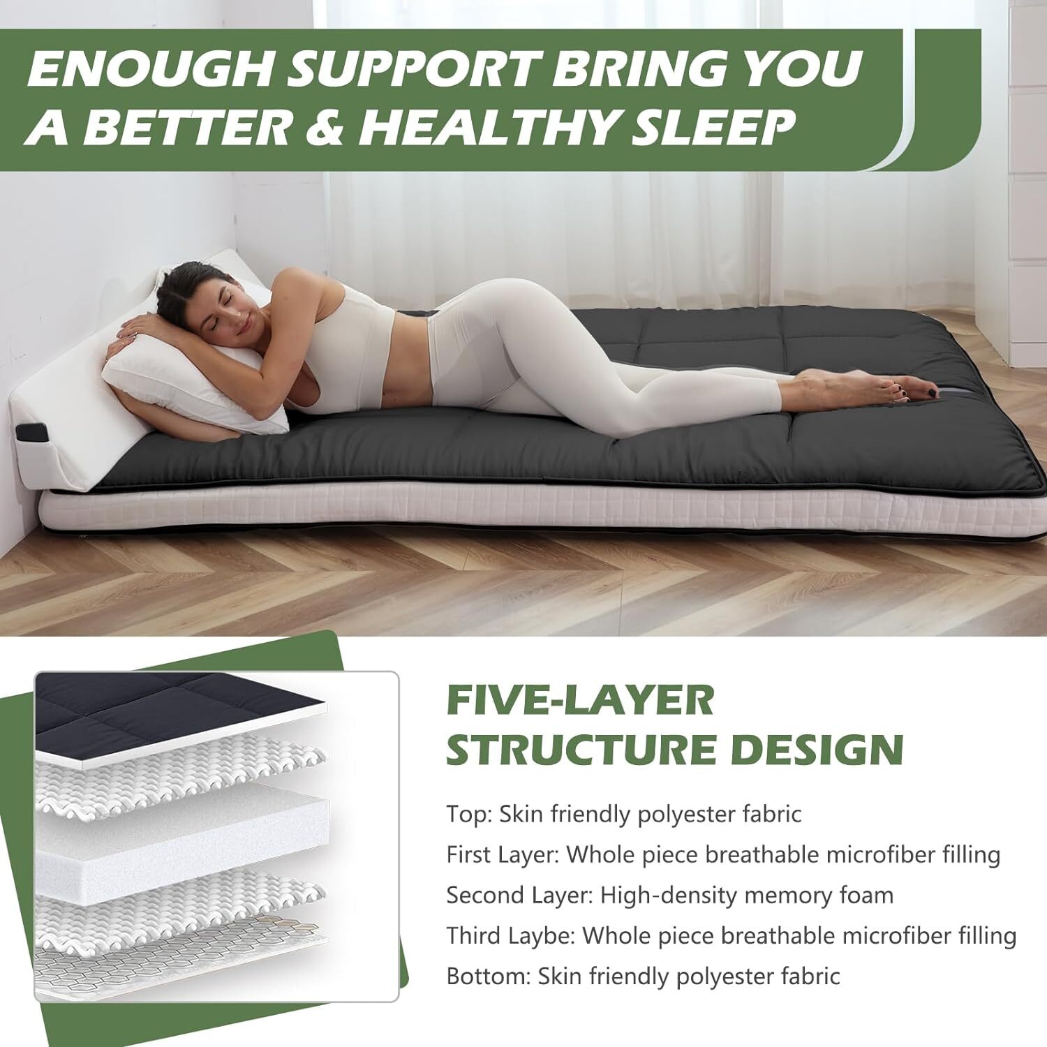 NAIZEA 5 in Thick Foldable Mattress Topper Thicken Tatami Mat Roll Up Mattress